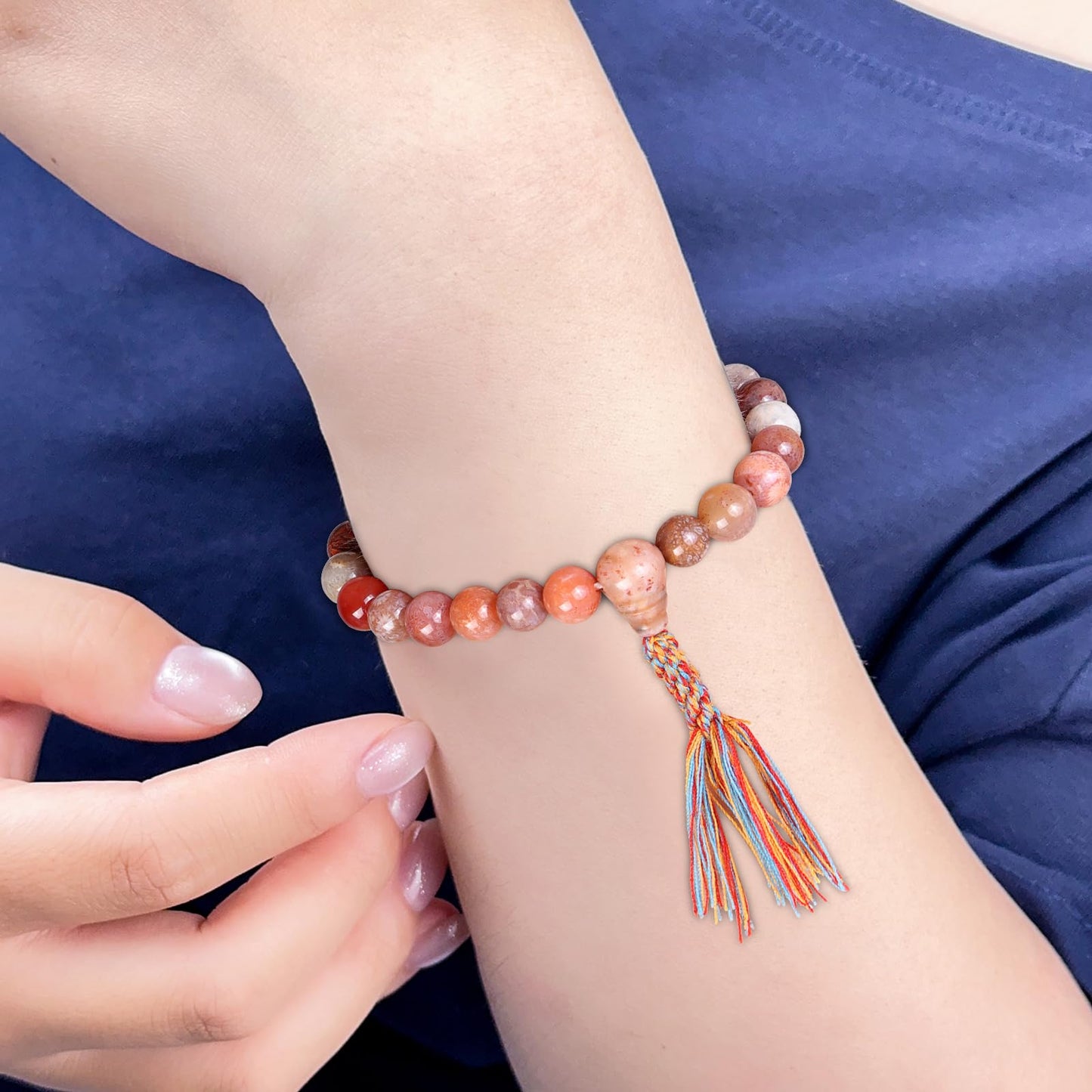 XuZBDia Natural Coral Jade Bracelets for Women 8mm, Gift Box Packaging Bead Bracelet, Can Be Used As Crystal Healing, Meditation, or As a Gift for Family and Friends