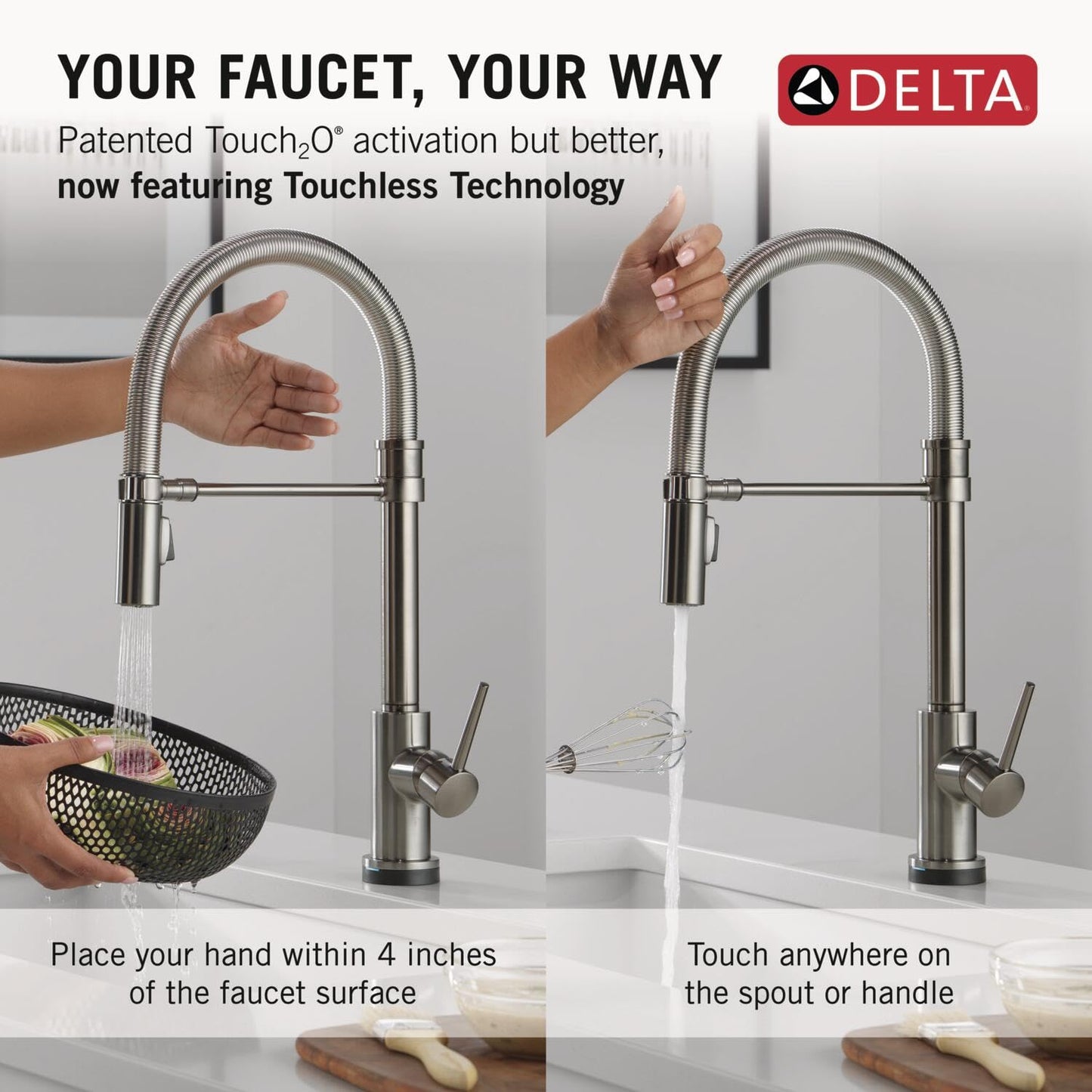 Delta Faucet Trinsic Touch Kitchen Faucet with Touchless Technology, Black Pro Commercial Style Kitchen Faucet, Kitchen Faucets with Pull Down Sprayer, Black Stainless 9659TL-KS-DST
