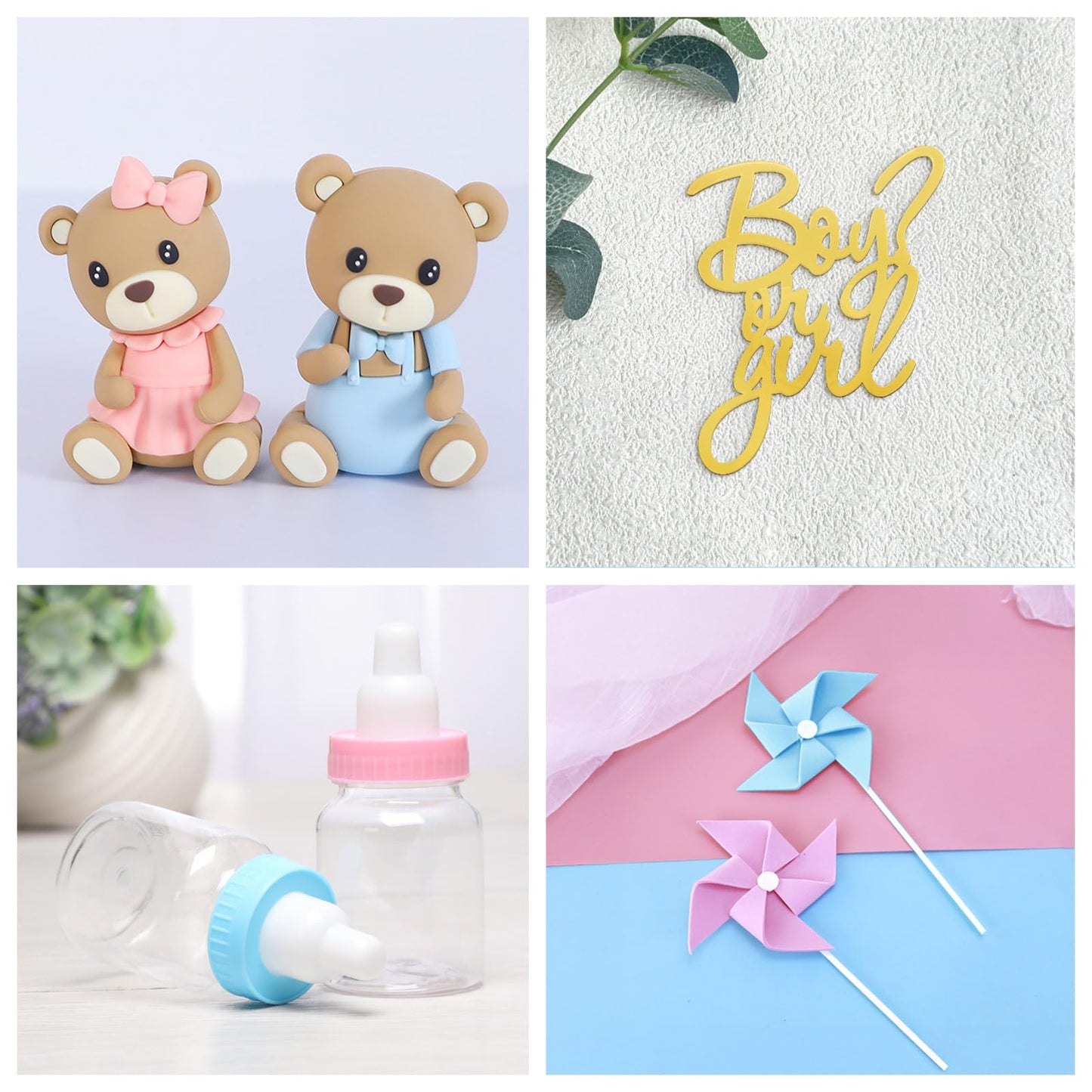 Gender Reveal Cake Toppers, Bear Cake Topper Balls Cake Decorations with Boy or Girl for Gender Reveal Baby Shower Bear Theme Party Supplies