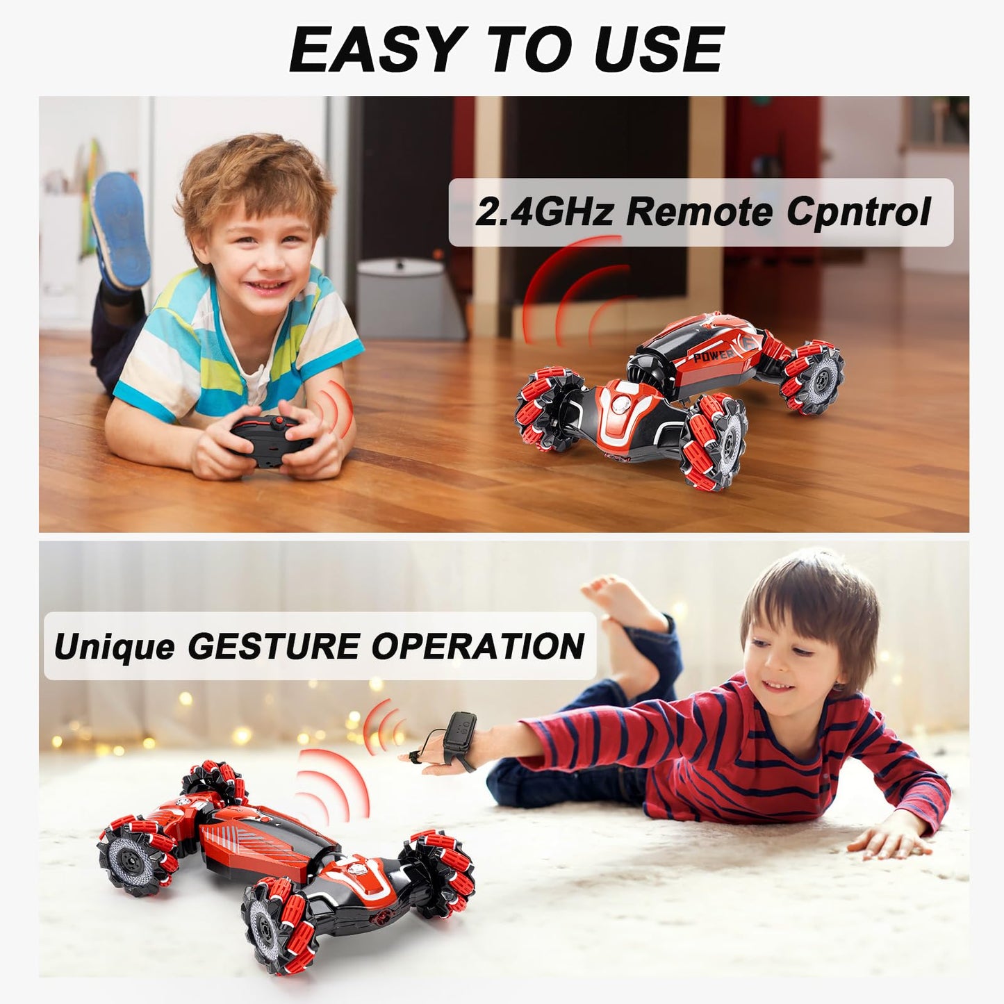 YEMIAI Gesture Sensing RC Stunt car, 4WD Drive Watch Remote-Controlled Vehicle, Bidirectional Drifting Off-Road Vehicle with Music and Lights Toys for Boys,Presents for Kids 4-12 Old