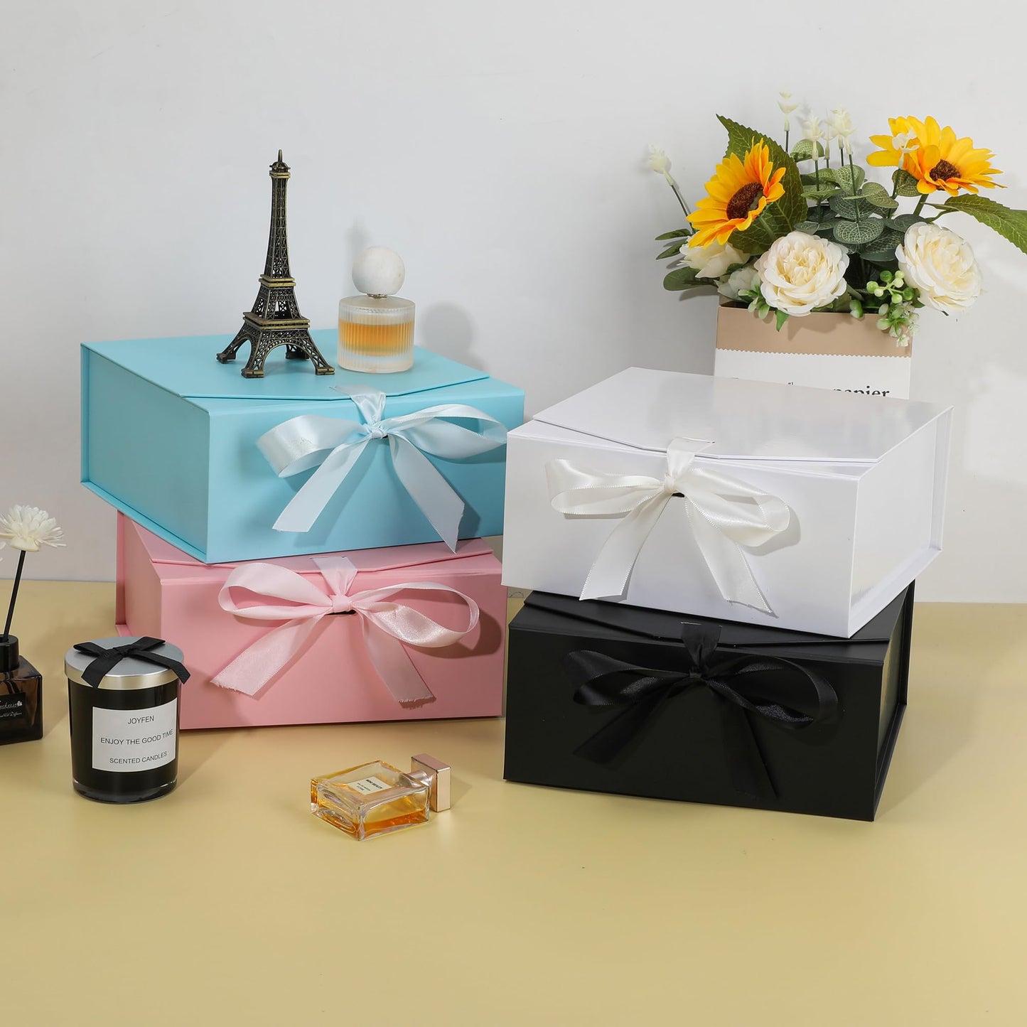 OEMVALATY 6-Pack Gift Boxes,10x7.3x3.5 Inch Magnetic Gift Boxes with Lids for Presents,Black with Ribbon, Bridesmaid Proposal Box for Wedding, Storage, Birthday