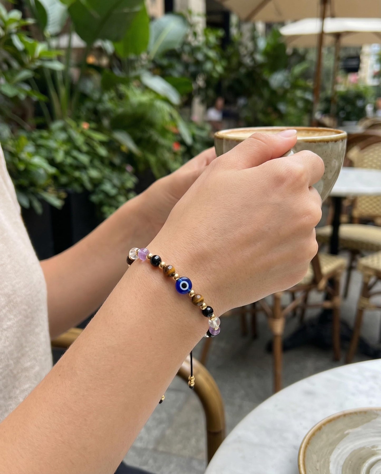 HGDEER Evil Eye Bracelets, Crystal Bracelets Protection Black Tourmaline Tigers Good Luck Gifts Healing Spiritual Jewelry for Women Charm Grounding Positive Energy Stocking Stuffer