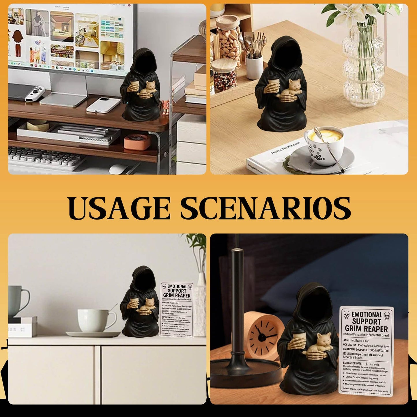 Gorbgle Halloween Decor, Gothic Decor Mysterious Resin Statue with Cat, Black Robe Spooky Figurines, Goth Sculptures Table Centerpiece for Home Office, Desk, Mantel, Bookshelf, Indoor Decorations