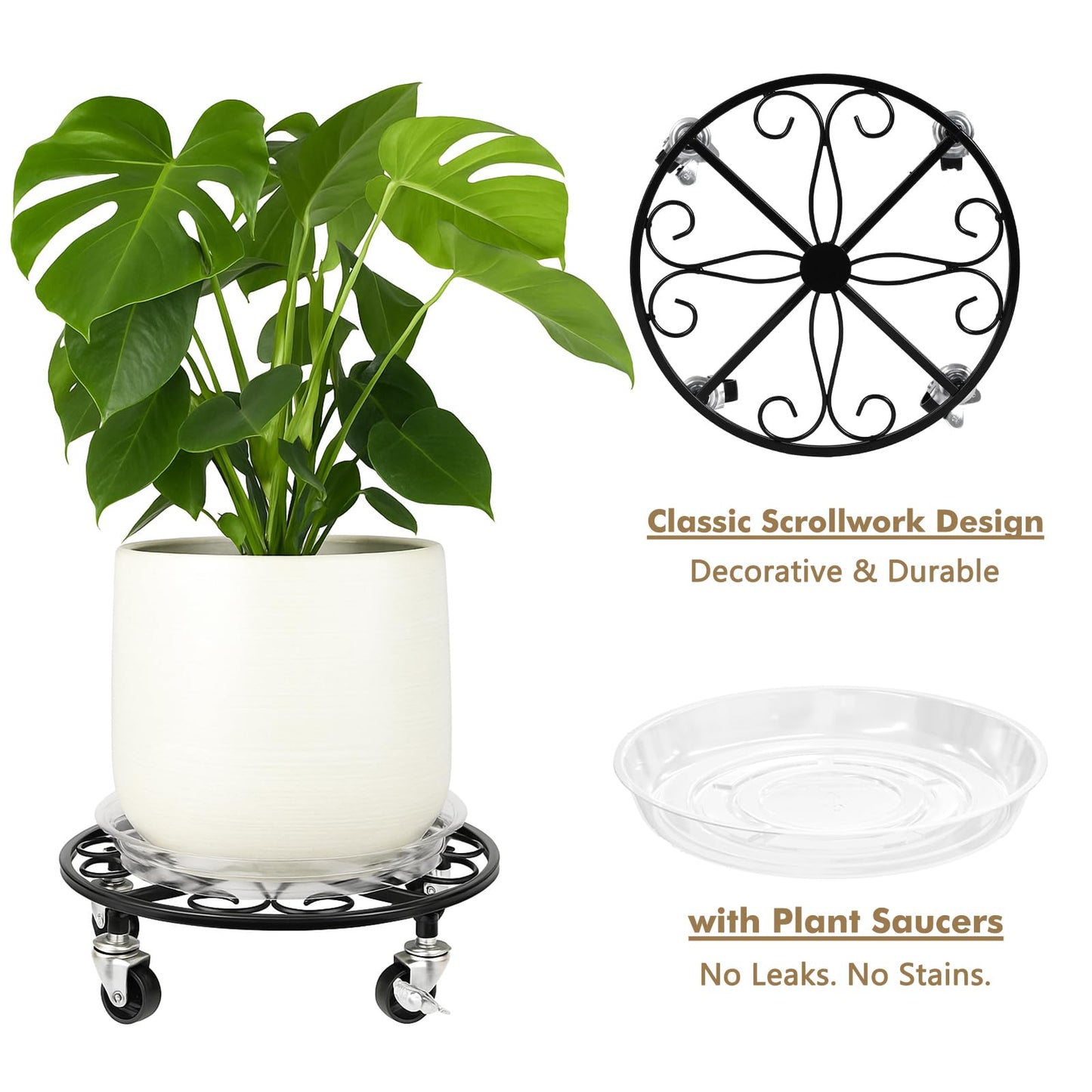 6 Pack Plant Caddy with Wheels 11.8 Inch Rolling Plant Stand for Large Plants Heavy Duty Plant Rollers Metal Plant Dolly Rustproof Planter Stand Wrought Iron Plant Stands Flower Cart Indoor Outdoor