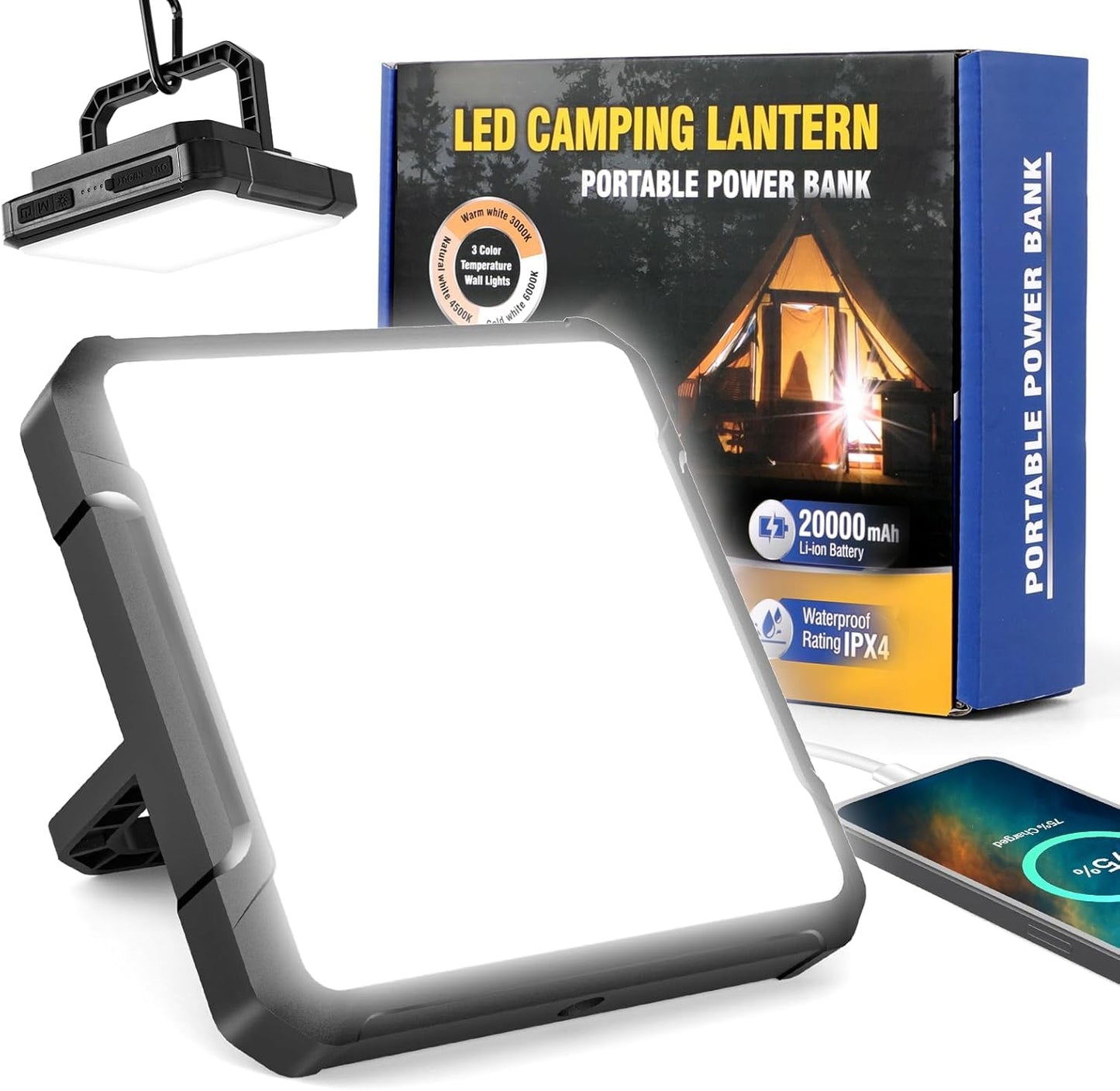 Portable LED Camping Lights, 20000mAh Rechargeable Dimmable Camping Lantern,1300LM Ultra Bright & 4 Lighting Modes, IPX4 Waterproof Emergency Lights for Home, Blackout, Outdoor, Survival Gear