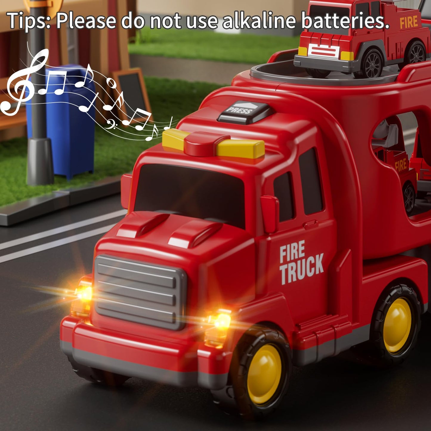 JUKUDAHU Truck Toys for 3 4 5 6 Years Old Boys, Toddler Car Toys for Toddler Boys Ages 3-5, Fire Toys Car Carrier Vehicle Toy Set, Kids Toys Truck Set for Age 3-9