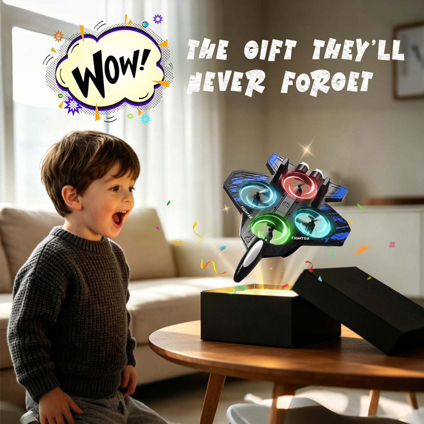 Lovovia Foam Remote Control Airplanes, RC Planes with Light, RC Airplane Fighter Jet for Kids Adults 8-16, 360° Flip, Stunt Roll, Drones for Kids 8-12, Airplane Toy Gifts for Kids Boys(Blue)