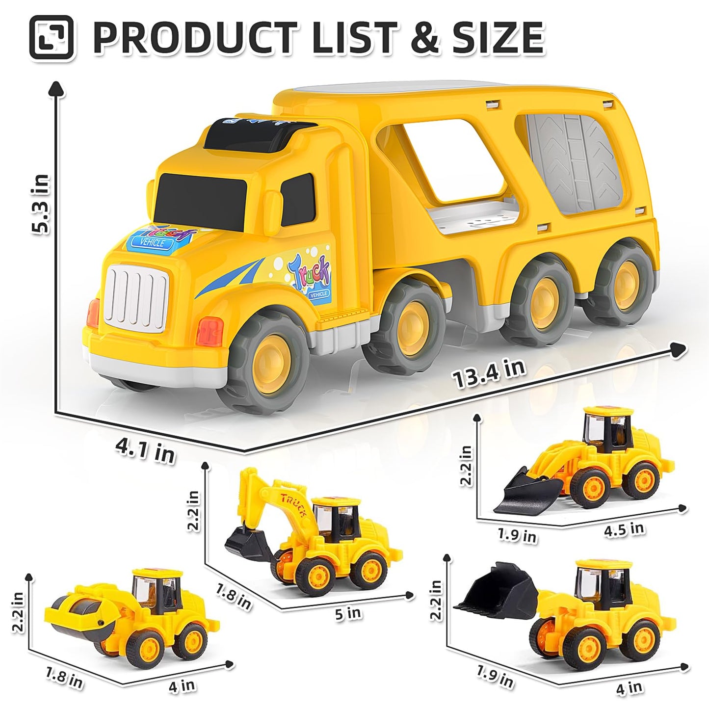 Veslier Construction Truck Toys for Boys Girls Age 3 4 5 6 Years Old,Carrier Transport Trucks for Kids 3-4 3-5 Year Old,Christmas Birthday Gift Toddler Toys.