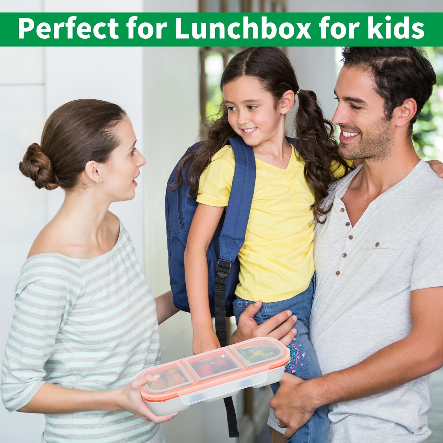 HSXMN Stainless Steel Snack Containers, 3-Compartment Metal Snackle Box for Kids & Adults, Clear Reusable Condiment Box with Lids, Divided Food Storage Container for School, Work, Home & Travel