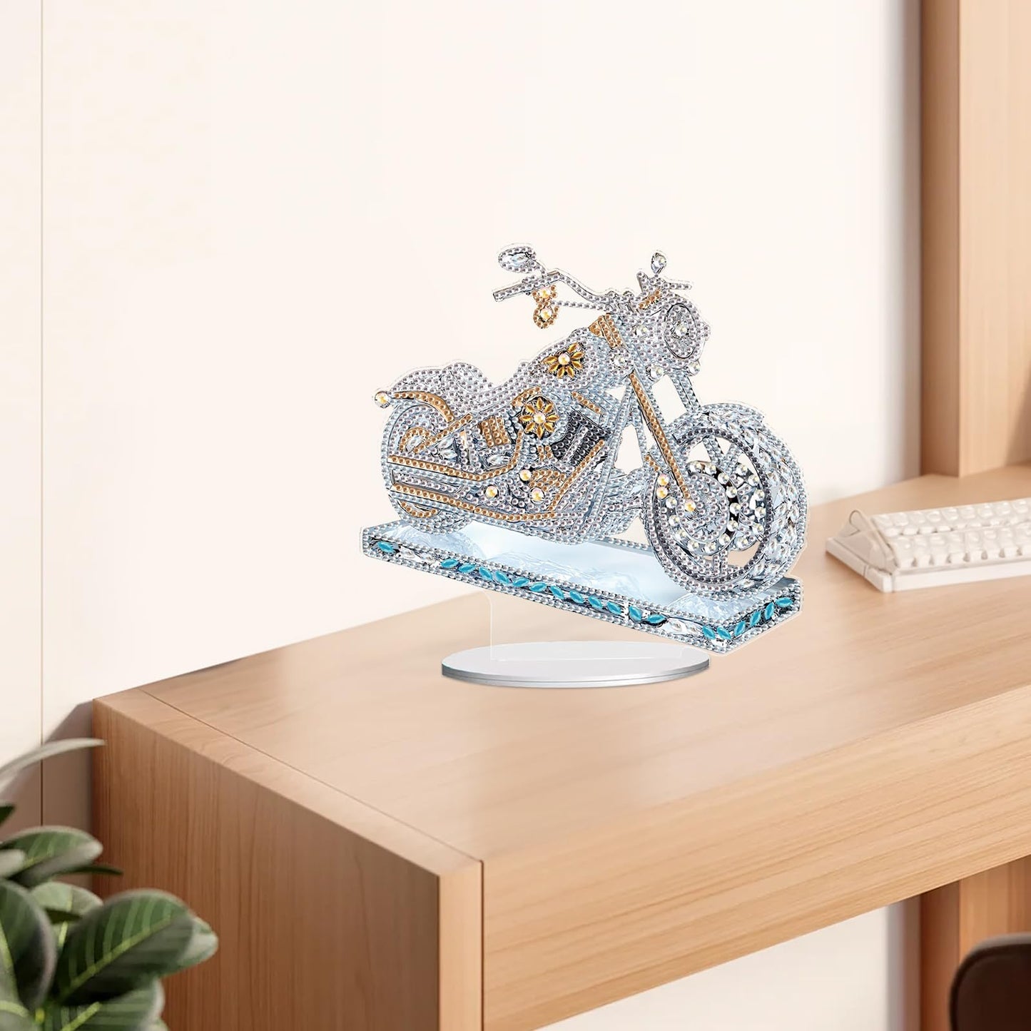 JISHSHAY Diamond Art Desk Ornaments Diamond Painting Desktop Decoration Gem Art Table Top Decorations Gem Painting Table Ornaments Mosaic Kits for Adults Desk Top Kits with Special Shape Motorbike