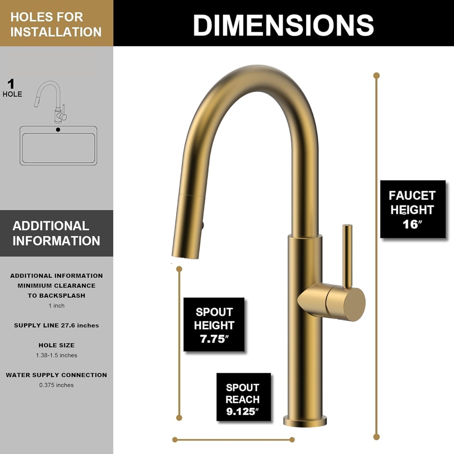 Voriva Kitchen Faucets with Pull Down Sprayer - Single Handle High Arc Stainless Steel Kitchen Sink Faucet, Modern Kitchen Faucets for Farmhouse Bar RV Laundry Camper Brushed Gold