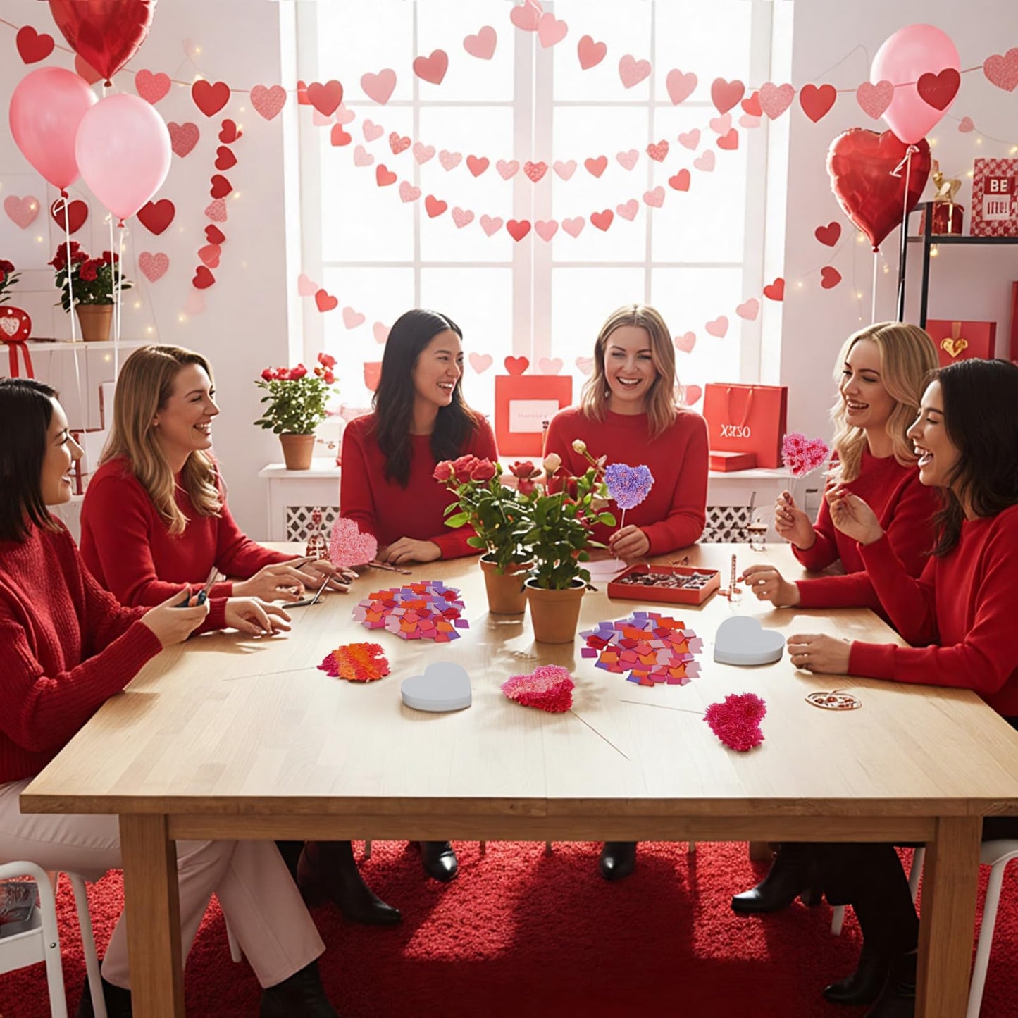 Glenmal 9097 Pcs/24 Set Valentine's Day Craft Kit Heart Shape Poke Art Flower Bouquet Kits with 9000 Tissue Paper Squares 48 Heart Paper Cut for Adults Valentine's Day Activities DIY Craft Supplies