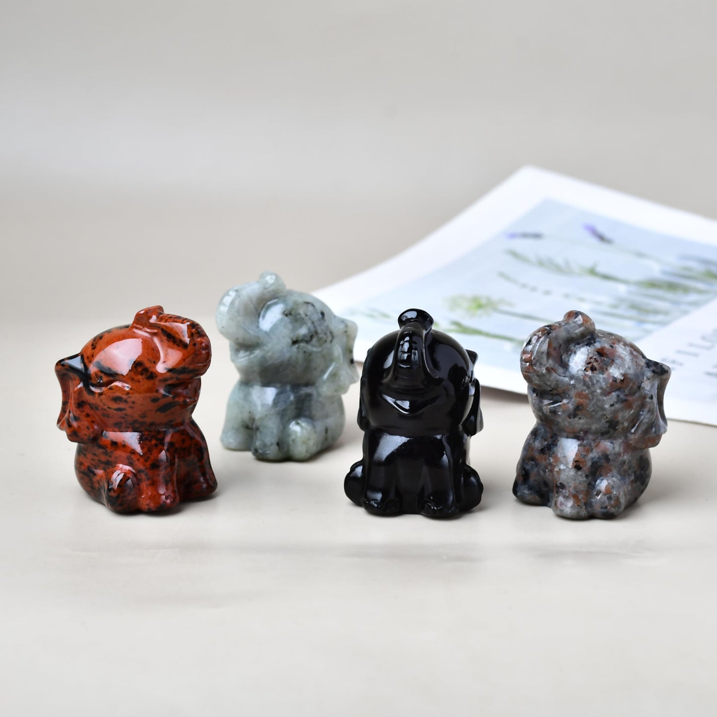 DZJXBZhu Moonstone Elephant Crystal Statue 2.0” Healing Crystal Meditation Pocket Figurine Statue Natural Gemston Hand Carved Polished Home Room Office Desk Decoration Gift Collect