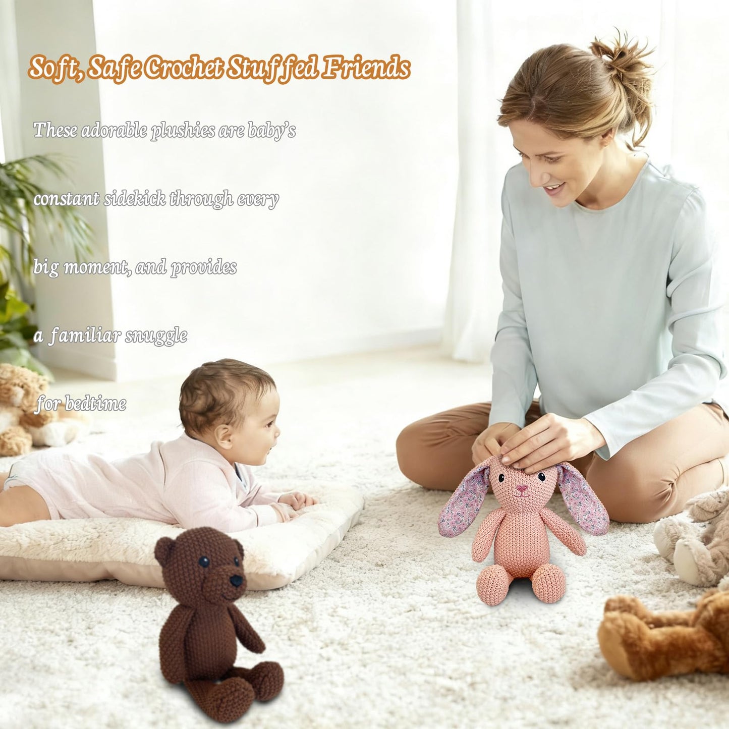 okegztoa Crochet Stuffed Animals for Kids 2-Pack - Rabbit & Bear, 10" Soft Cute Plush Toys, Hand-Knitting Cotton Thread Plush Animals, Ideal Birthday for Boys Girls Kids & Adults