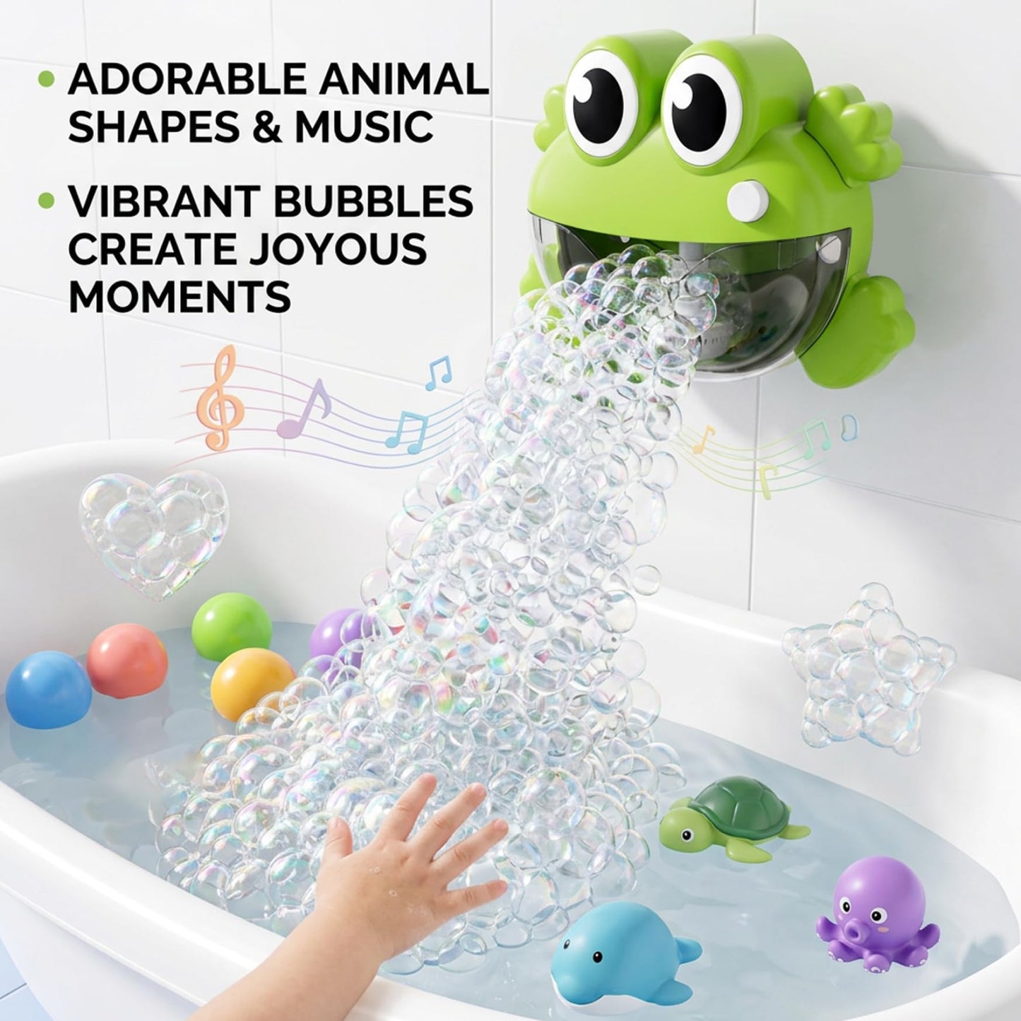 Bonalake Bath Bubble Machine - One-Button Frog Bath Toy with Suction Cup, Fun Bathtub Toy for Toddlers & Kids, Green