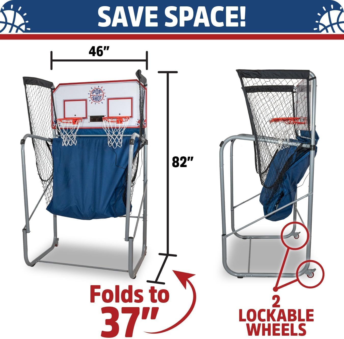 Pop-A-Shot - Home Dual Shot with New York Knicks NBA Graphics l Sensor Scoring l 16 Game Modes l 7 Balls l Foldable Storage l for All NBA Fans