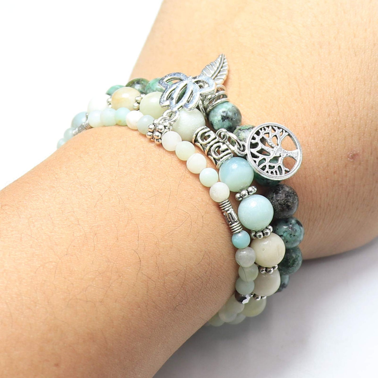 UEUC Tree of Life Yoga Healing Stone Bracelets,Multilayer Lotus Chakra Stone Reiki Bracelet Sets,Anxiety Crystal Natural Stone,for Women Stress Relief