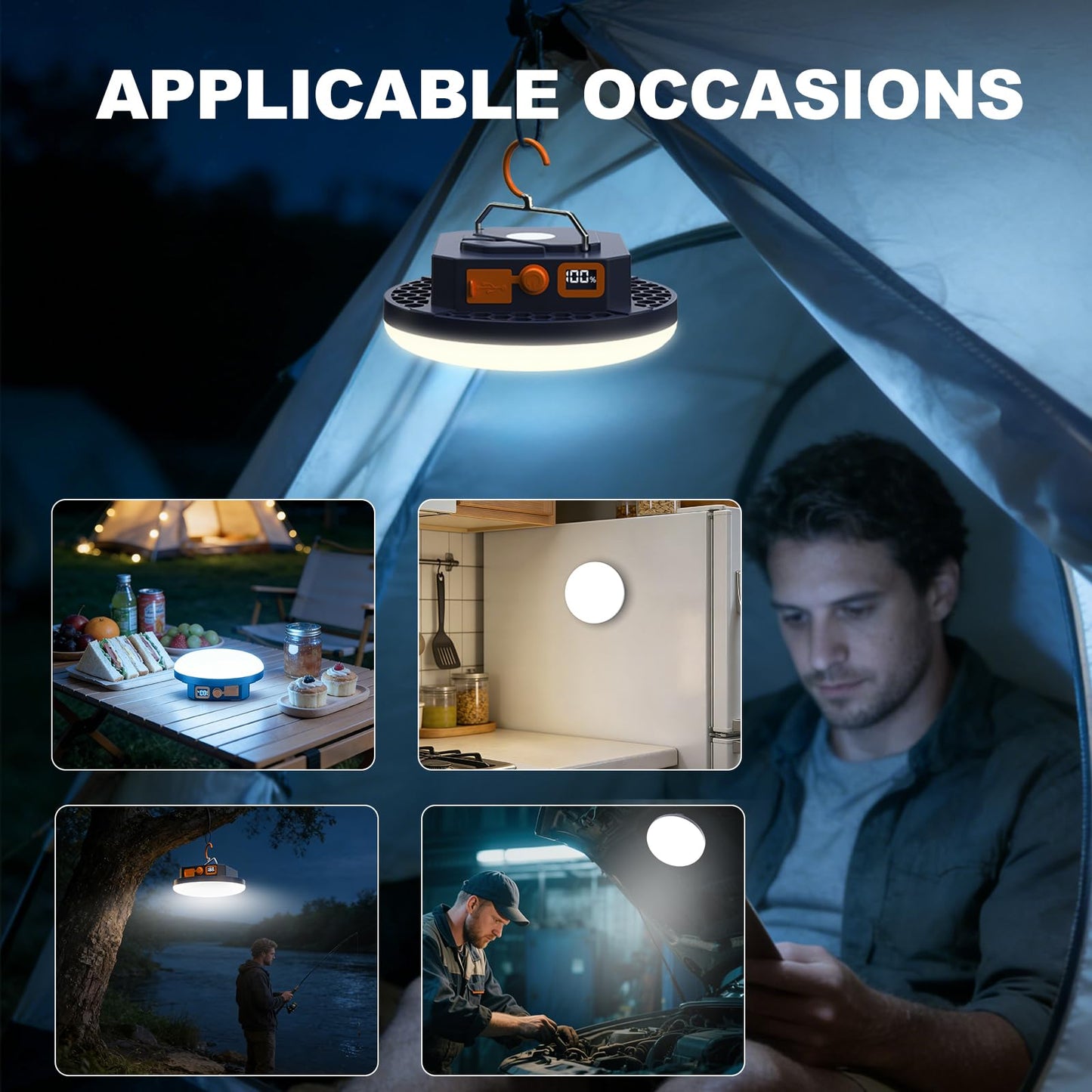 10000mAh 4000LM Flashlight Portable LED Camping Lantern Rechargeable Light 30W with Digital Display and Magnet , IPX5 Waterproof Tent Lights Power Failure Emergency Light for Parents Christmas Gift