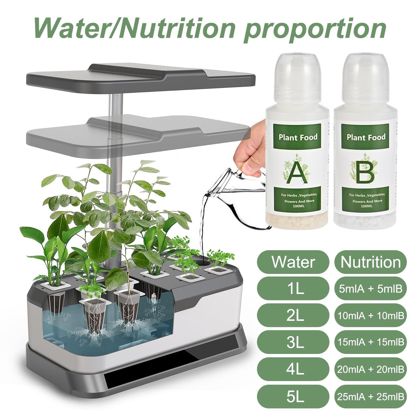 Tigvio 800ml Hydroponic Nutrients A&B for Aerogarden Plant Food Growth - Fertilizer for Indoor Hydroponics Garden & Growing Vegetables, Fruits, Flowers (800ml)