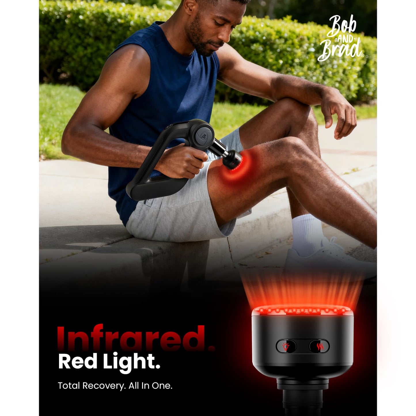 BOB AND BRAD D5 Ultra Massage Gun with Red Light Infrared Heat Head, FSA-HSA Eligible, 13mm Deep Tissue Percussion Muscle Massager, Ergonomic D-Handle for Effortless Pain Relief & Athlete Recovery