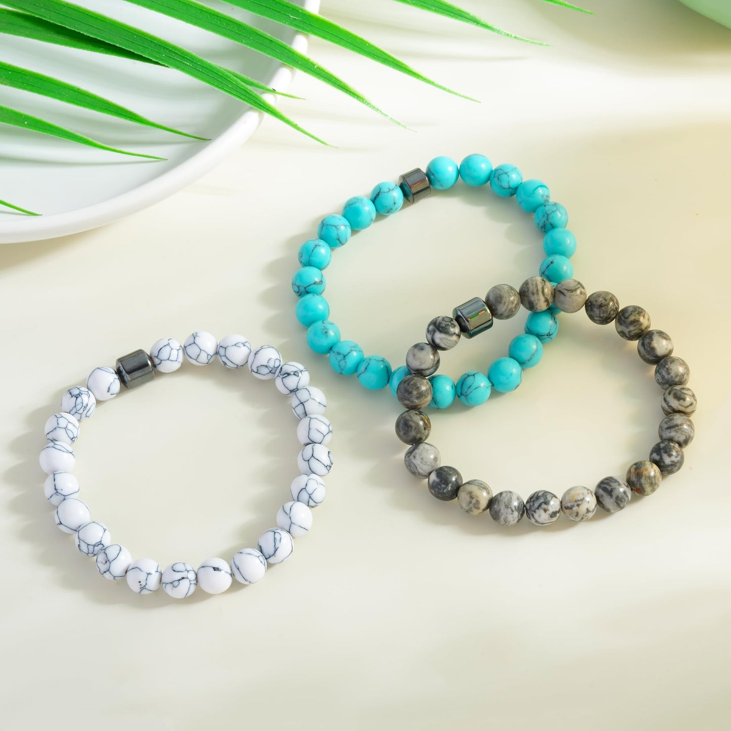 ZHDHDQ 3PCS Glame Anti Alcohol Bracelet for Men Women,Stone Volcanic Stone Reduce the Urge Drinking Alcohol Manifestation Relieve Anxiety Stress Jewelry Gift (grey/emerald green/ashen)