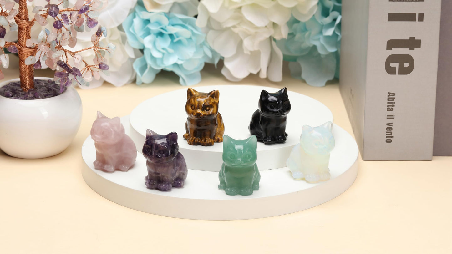 CrystalTears Rose Quartz Crystal Cat Figurine Carved Healing Crystal Gemstone Cat Lucky Cute Stone Cat Statue for Home Office Desk Meditation Decor Crystal Gifts for Women Men Cat Lover Christmas