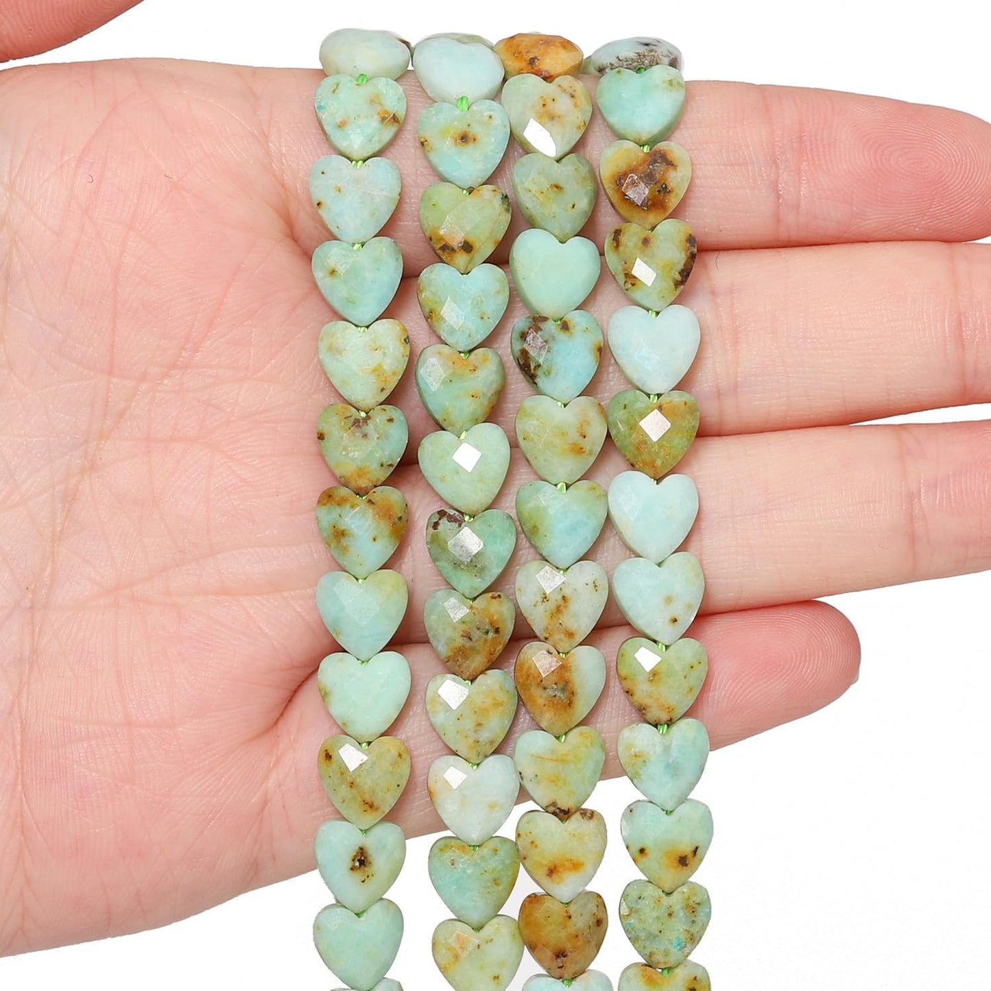 Nitopupu 22pcs Faceted Heart Stone Beads Natural Green Opal Bead 8mm Crystals and Healing Stones for Jewelry Making Supplies,Friendship Bracelet Kit,Love Gifts
