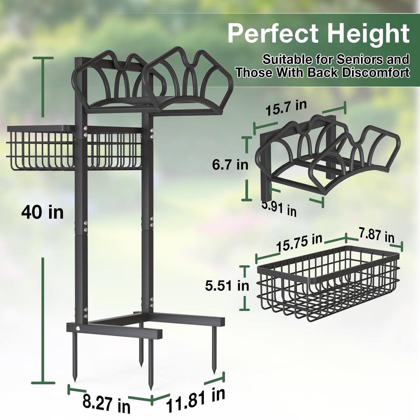 Qatsrin Upgraded Garden Hose Holder with Large Basket, Heavy Duty Water Hose Holder Supports 160-ft Hoses, Freestanding Detachable Hose Stand Storage Reel Hanger Rack for Yard Lawn Farm