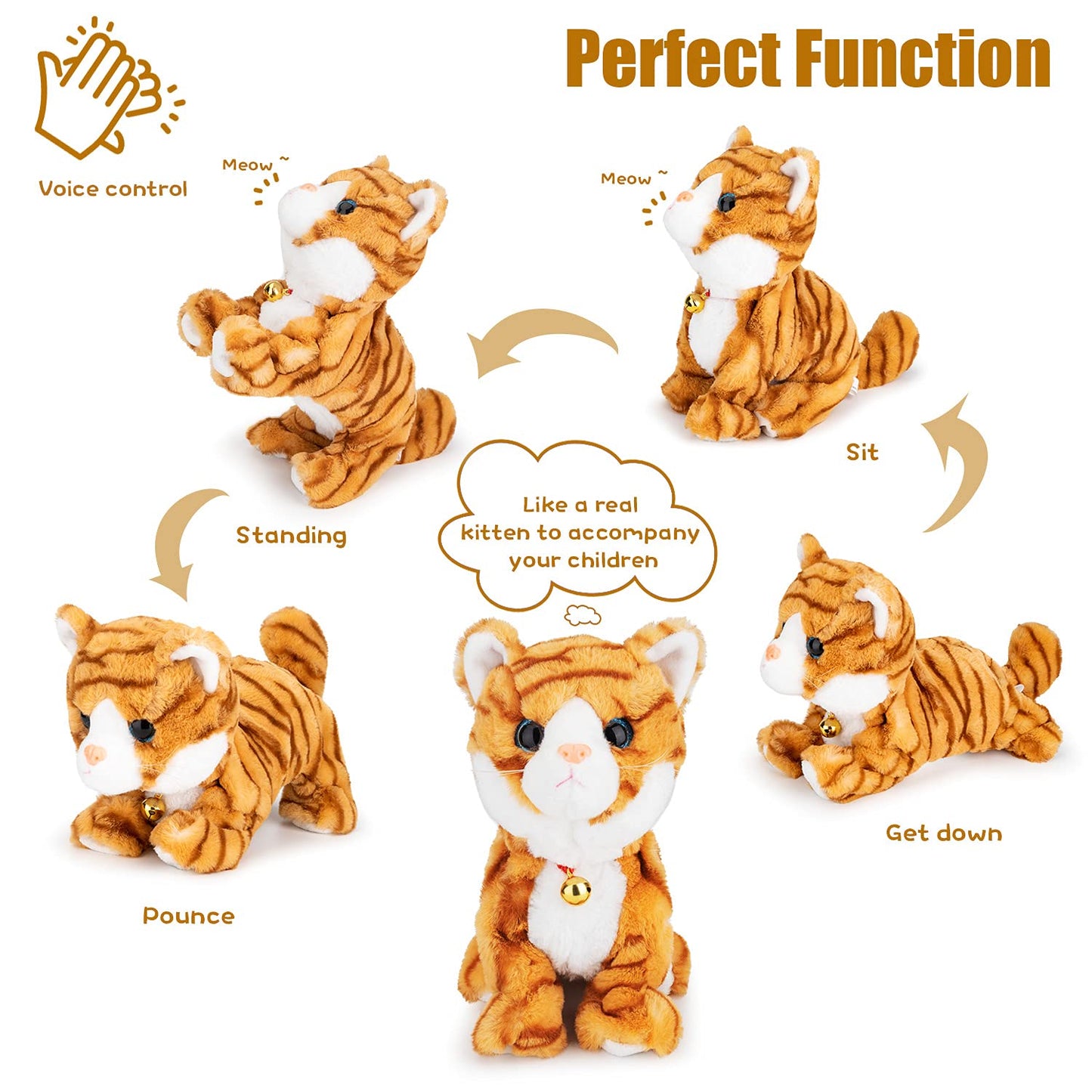 Smalody Interactive Electronic Plush Toy - Upgrade Robot Talking Cat Toys, Animals Sound Control Electronic Pet for Kids, Kitten Toys for Boys & Girls Kids(Yellow)