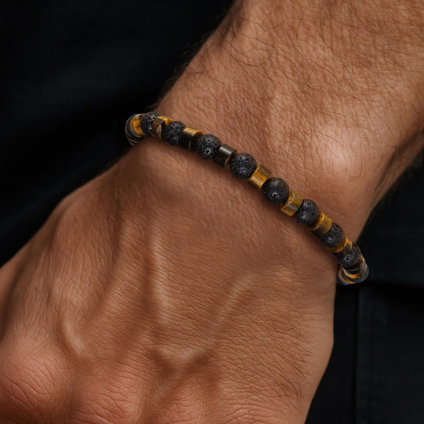 TRUMIUM Beaded Bracelets for Men Women Natural Hematite 6mm Tiger Eyes Mens Bracelet Gemstone Jewelry for Him 8.3 Inch Length