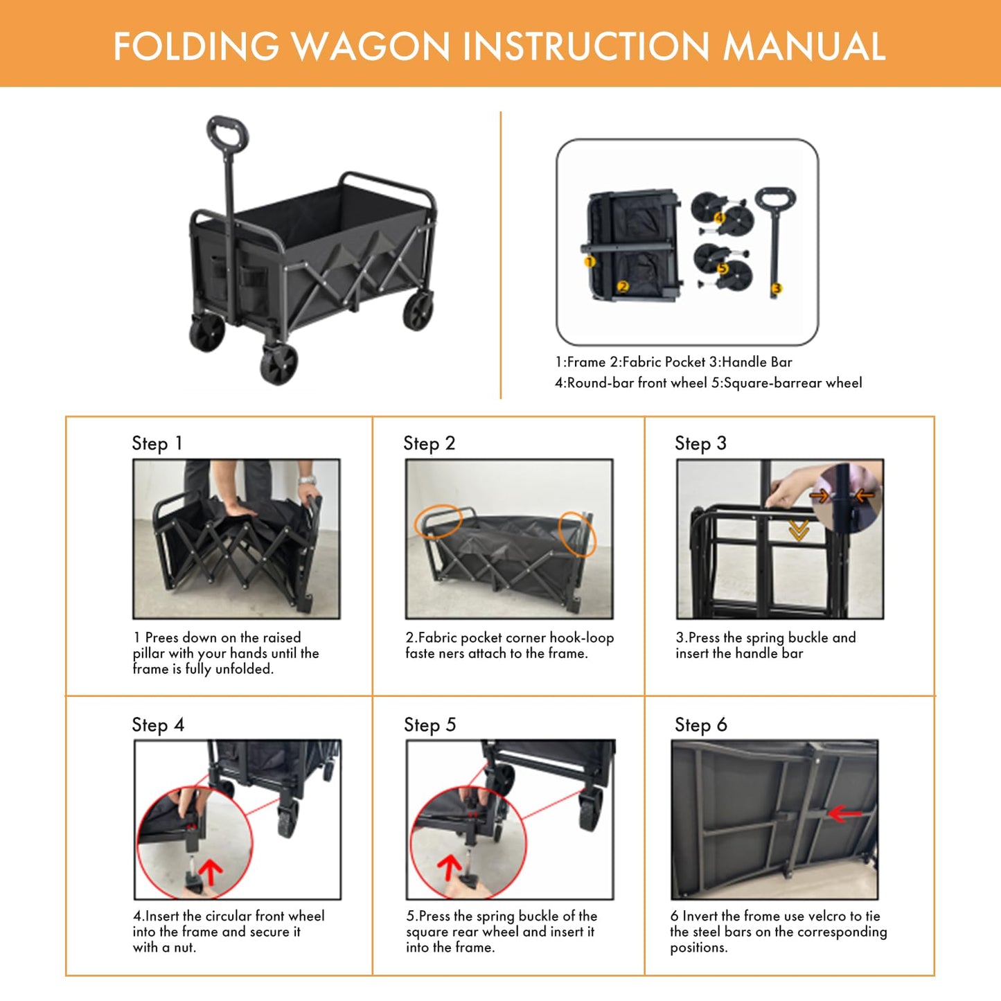 Wagons Carts Foldable,Portable Utility Shopping Cart with Wheels, 600D Double Oxford Cloth,Folding Outdoor Wagon Cart ,Portable Utility Outdoor Wagon for Grocery,Collapsible Wagon with Wheels