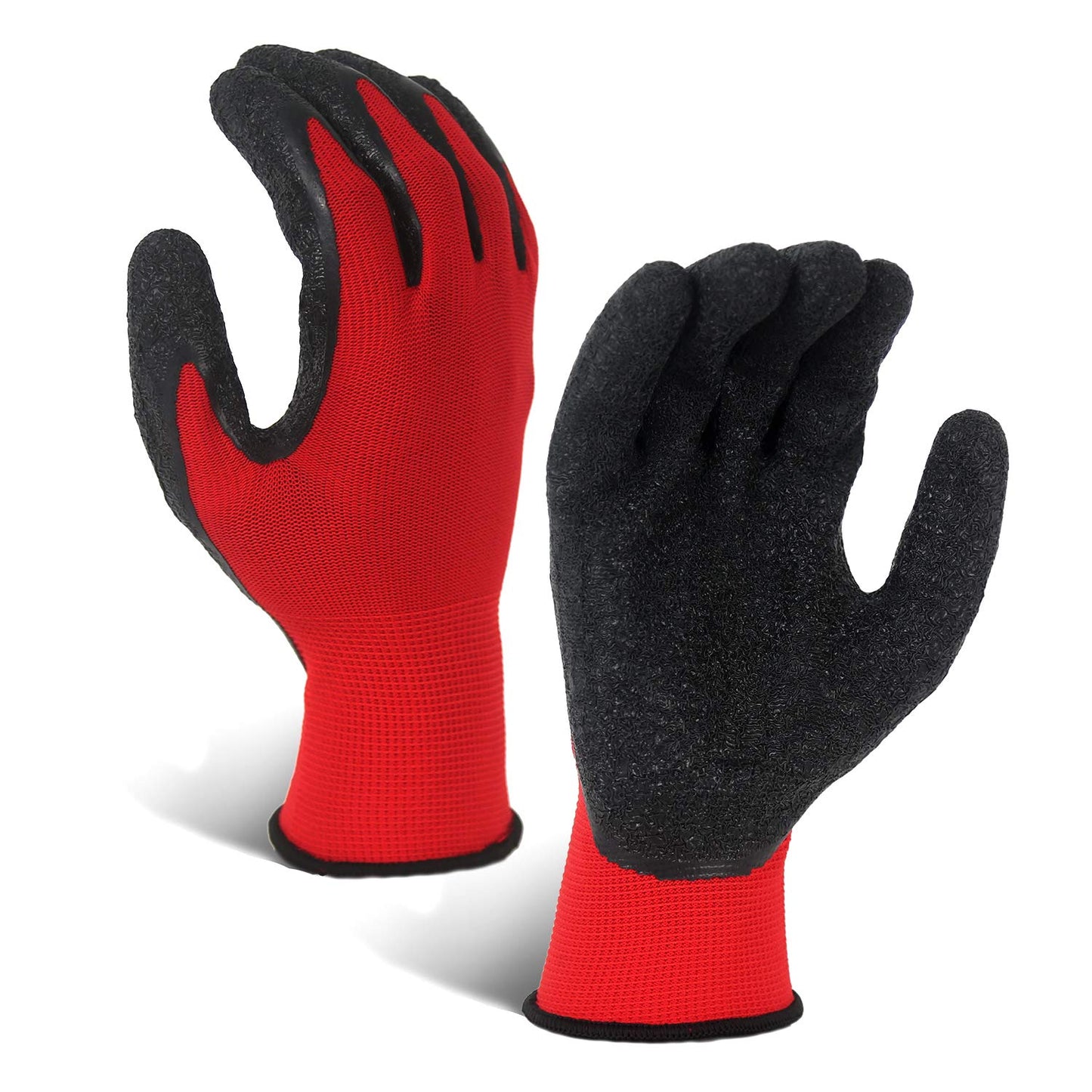 Evridwear Crinkle Latex Rubber Hand Coated Safety Work Gloves for Men Women General Multi Use Construction Warehouse Gardening Assembly Landscaping,Red Medium 12 Pairs Pack