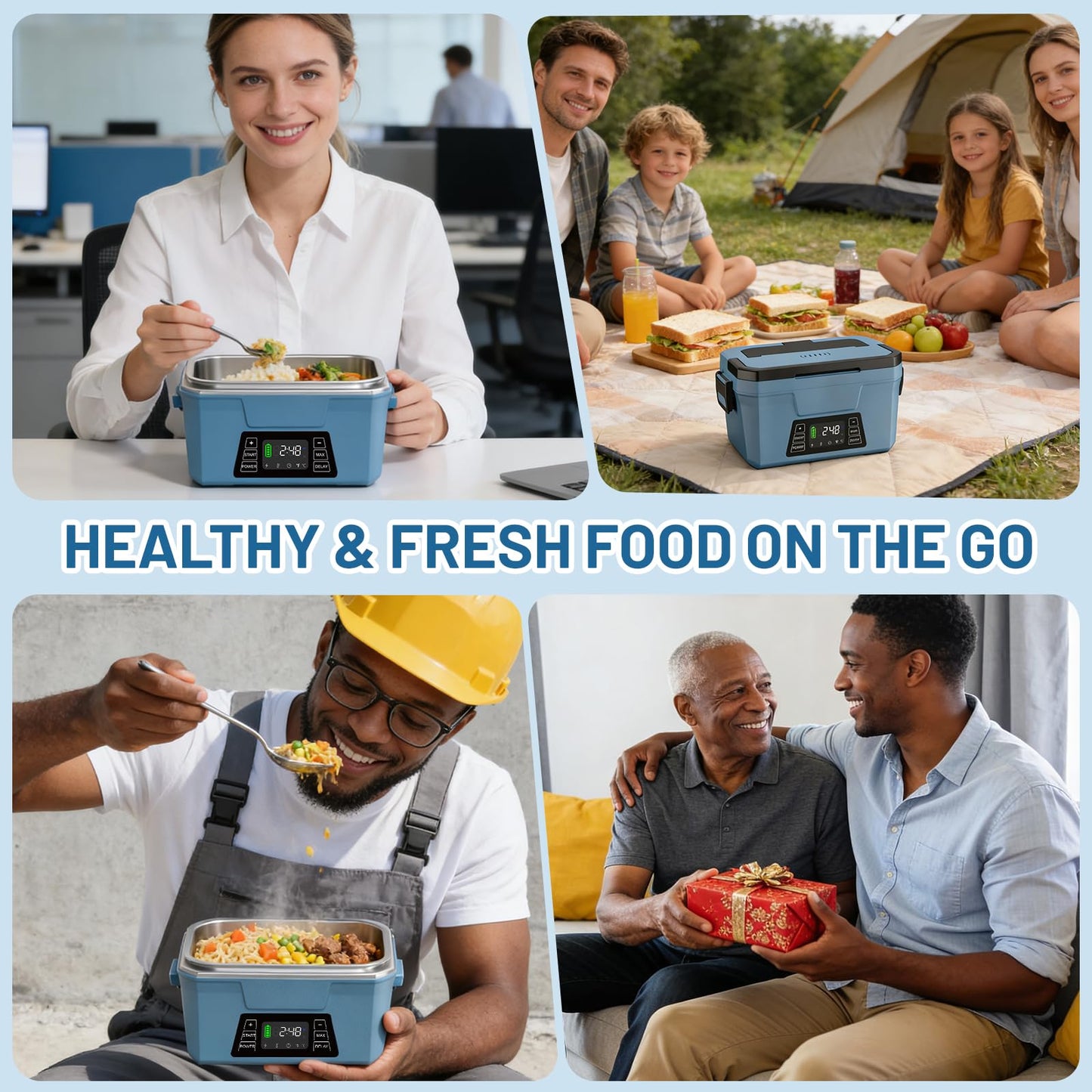 Cordless Electric Lunch Box for Adults, APP Control Heated Lunch Box for Men Food Warmer Rechargeable Lunch Box 248â Timer Self Heating Lunch Box, 5-sided Heated lunchbox Gifts for Women Work/Outdoor