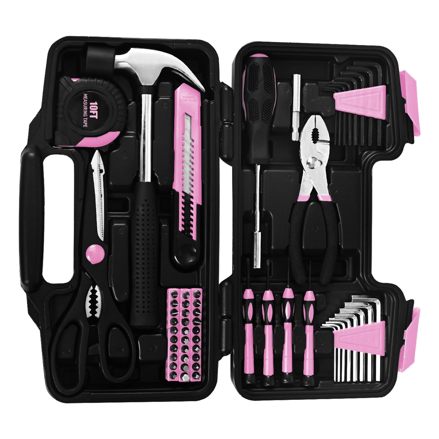 GETFOO 58-Piece Pink Home Tool Set | Basic Household Hand Kit for Women Girls Ladies | All Purpose Small Tool Kit with Storage Toolbox for Home Repair DIY