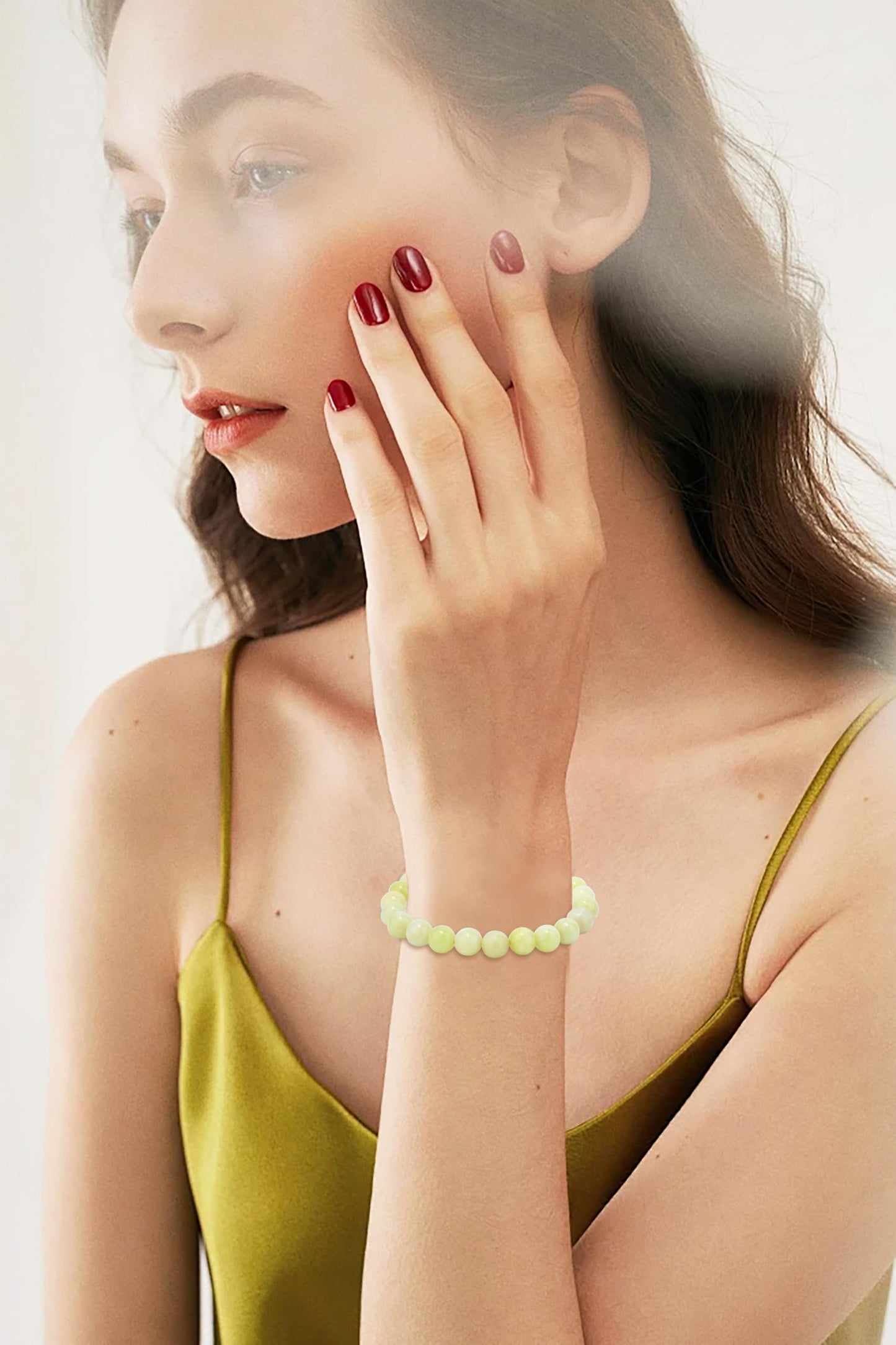AD Beads 8mm Handmade Lemon Jade Elastic Bracelet โ Natural Gemstone for optimism โ Meditation, Yoga, Healing and Energy Gift for Men Women