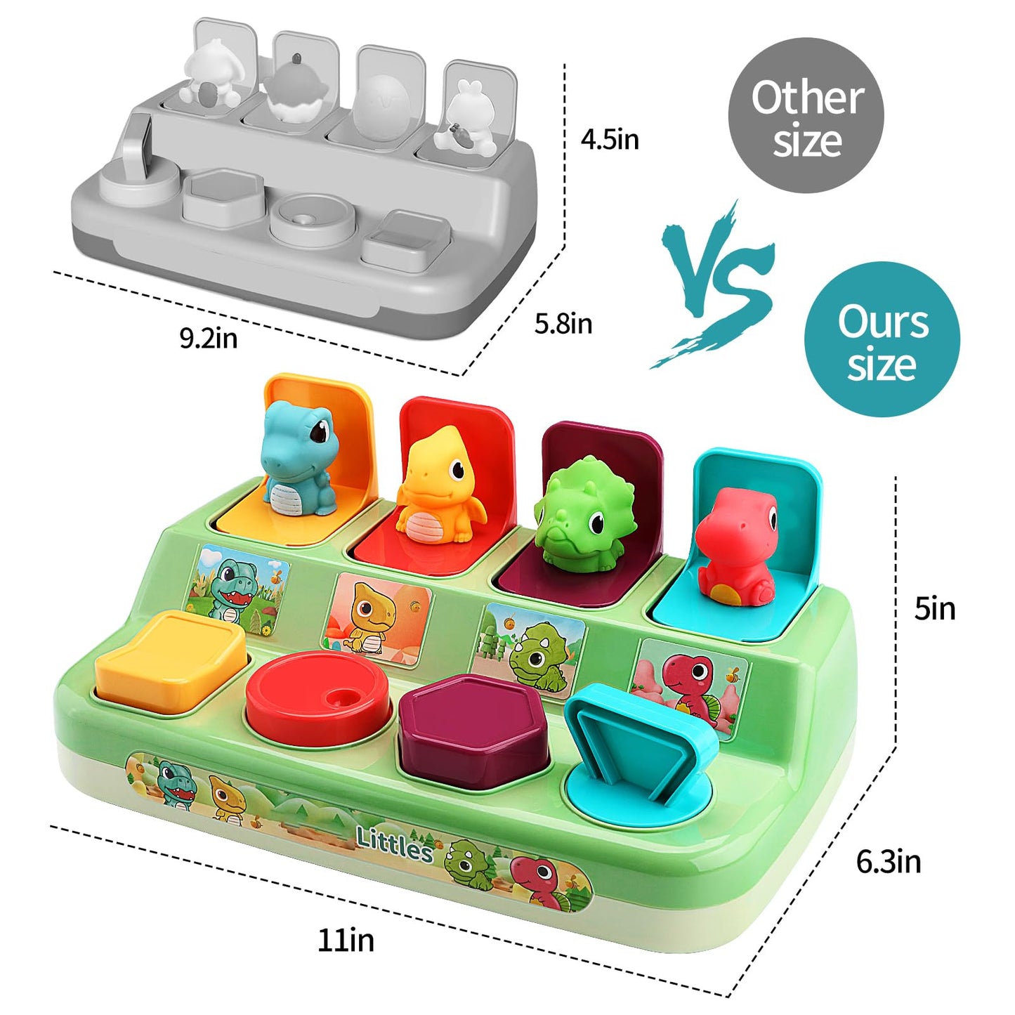Aiqi Pop Up Animals Toy for Toddlers 9-18 Months, Dinosaur Cause and Effect Toys for Babies 1 Year Old, Montessori Sensory Learning Fine Motor Skills Development Gift for Boys Girls (No Batteries)