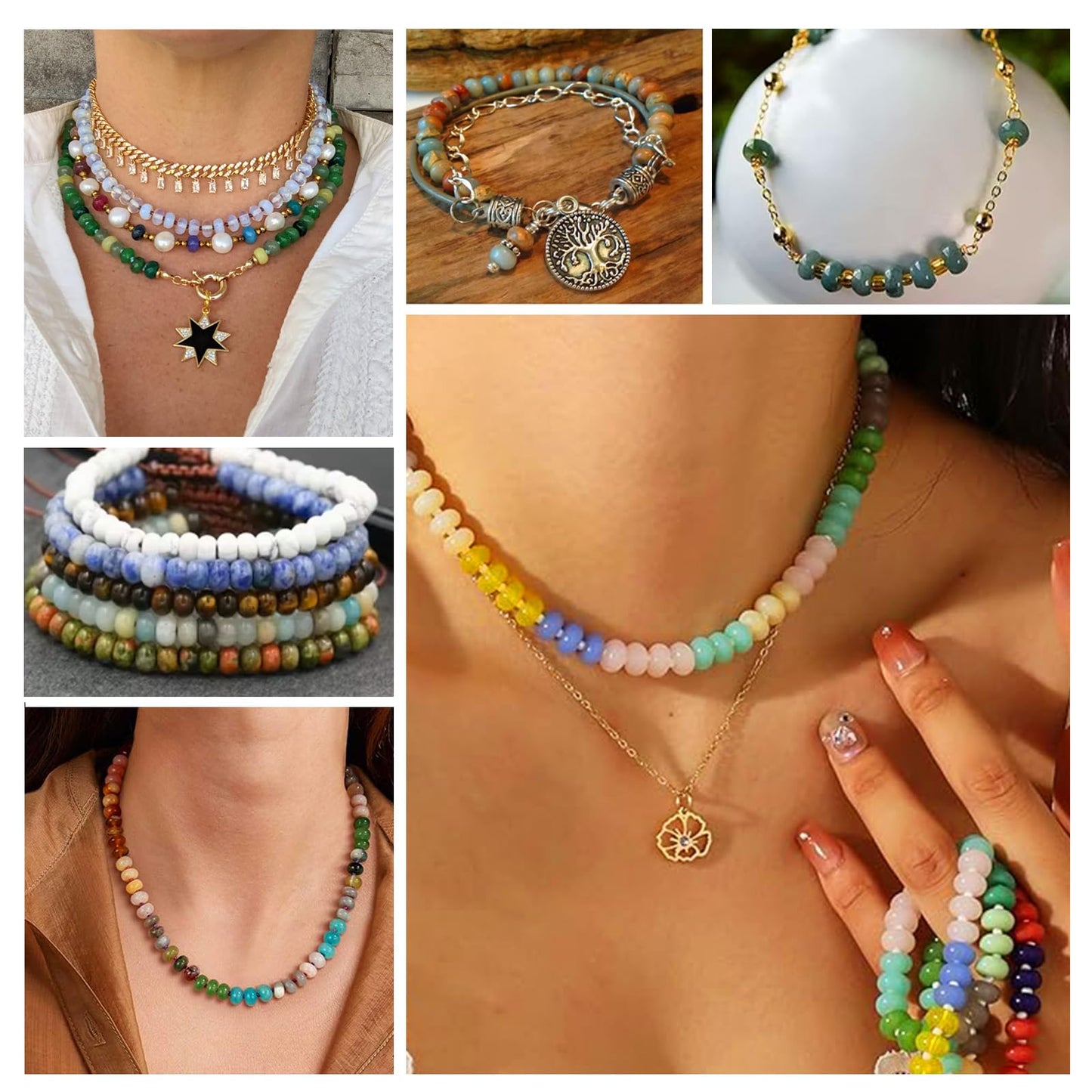 BONNY BOXX 1 Strand Natural 5 * 8mm Chakra Shade Rondelle Beads, Natural Abacus Disk Stone Beads Loose Spacer Gemstone for DIY Bracelet Necklace Jewelry Making