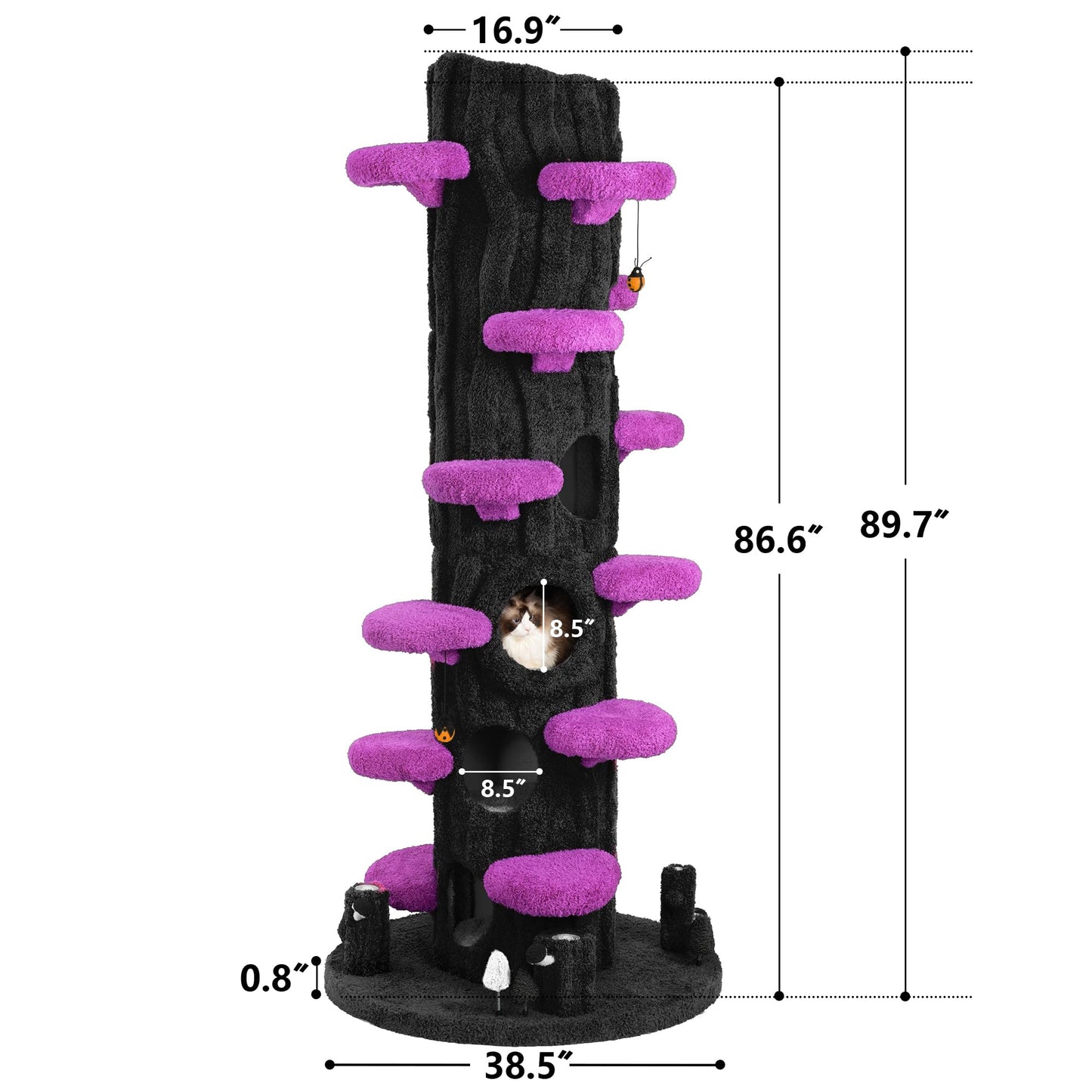 KAMABOKO 90.5" Tall Cat Tree for Indoor Cats, Large Cat Tower with Luxury Cat Condo, Cat Tree Tower with Soft Cushion, Scratching Board, Plush Platform& Top Perch, Purple