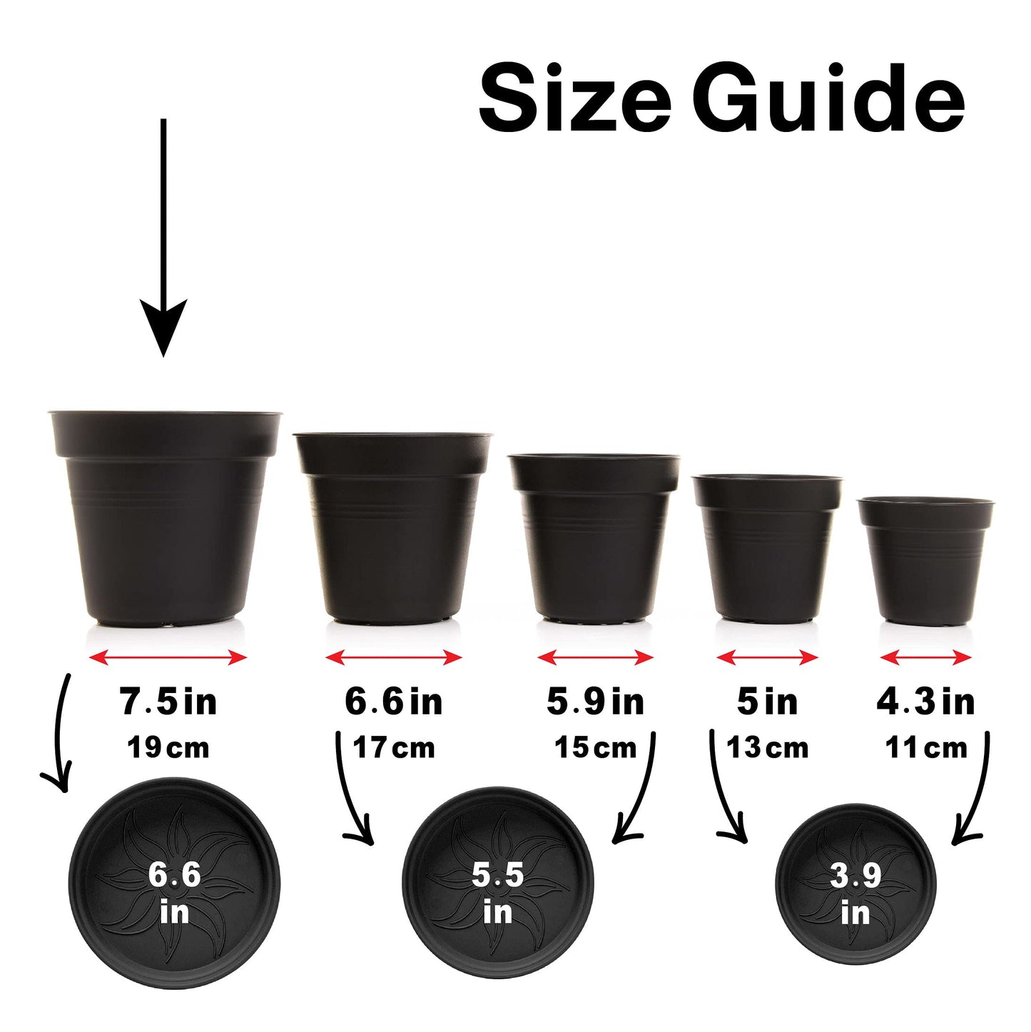 Mintra Garden Pots, 4 Pack Bulk Plastic Plant Pots with Drainage Tray, Round Indoor & Outdoor Decorative Planters with Drain Holes for Flowers, Herbs & Plants, 19cm Diameter – Red, 7.5 in