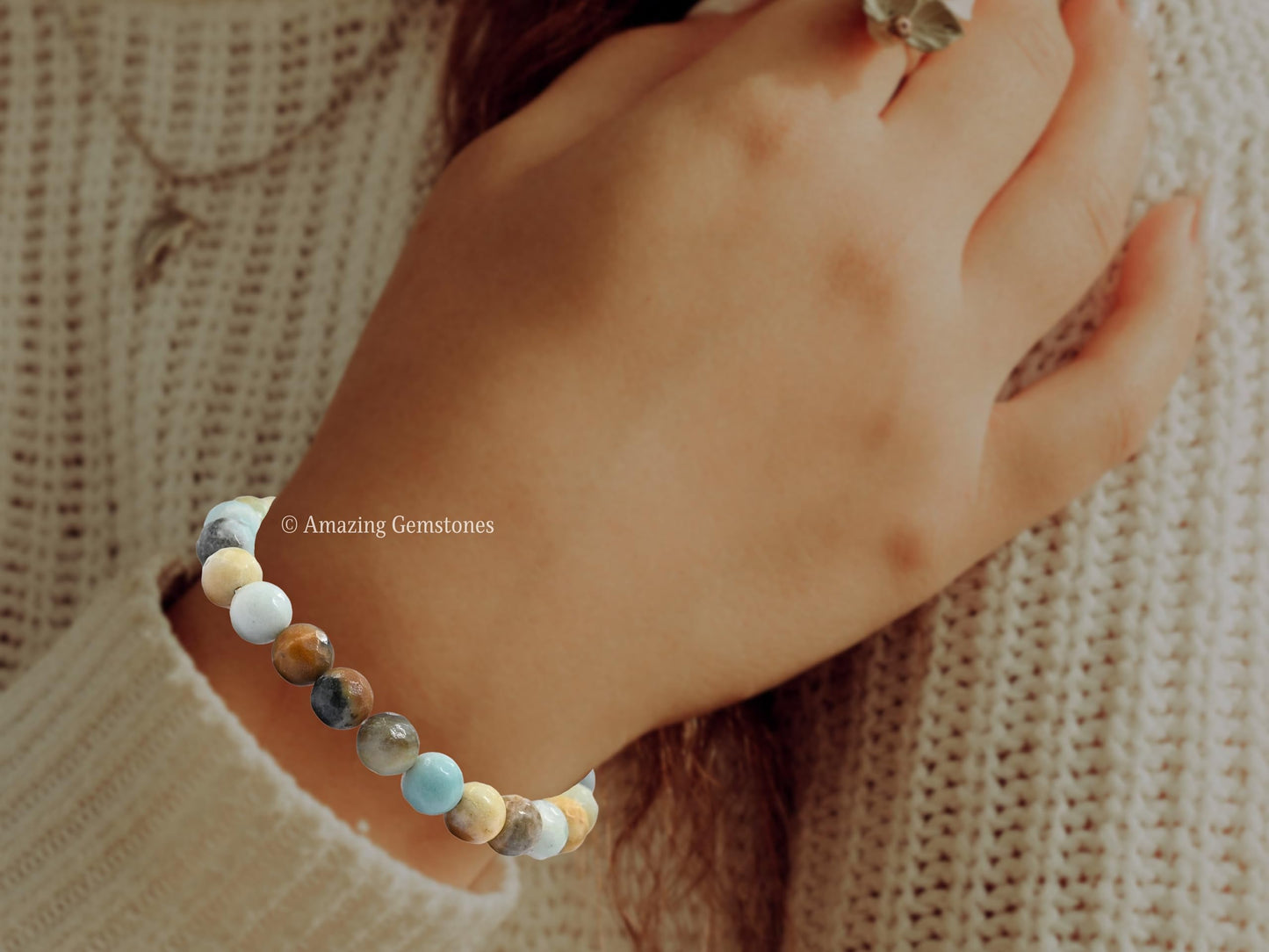 Amazing Gemstone Mexican Amazonite Bracelet for Women - Chakra Mens Bracelet Protection Crystals&Healing Stones - Blessing Bracelet Spiritual Meditation Gift (Faceted Beaded Bracelet, Adjustable)
