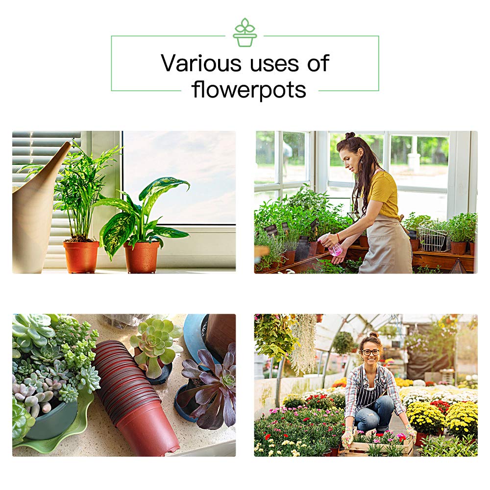 JERIA 100-Pack 4 Inch Plastic Plant Nursery Pots Come with 100 Pcs Plant Labels, Seedling Flower Plant Container and Seed Starting Pots