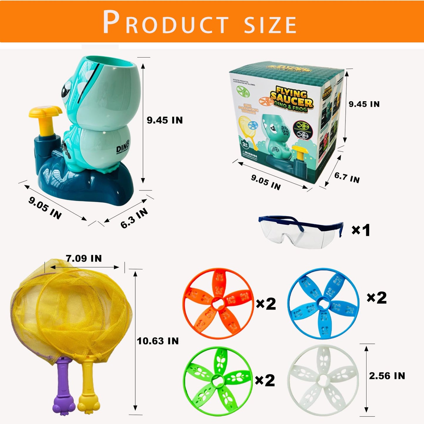 Dinosaur Flying Disc Launcher Toy ā Kids Outdoor Toys for Boys & Girls Ages 3-8, Fun Press & Launch Game with 8 Discs & Catch Net, Active Yard Toys & Outside Play Toys