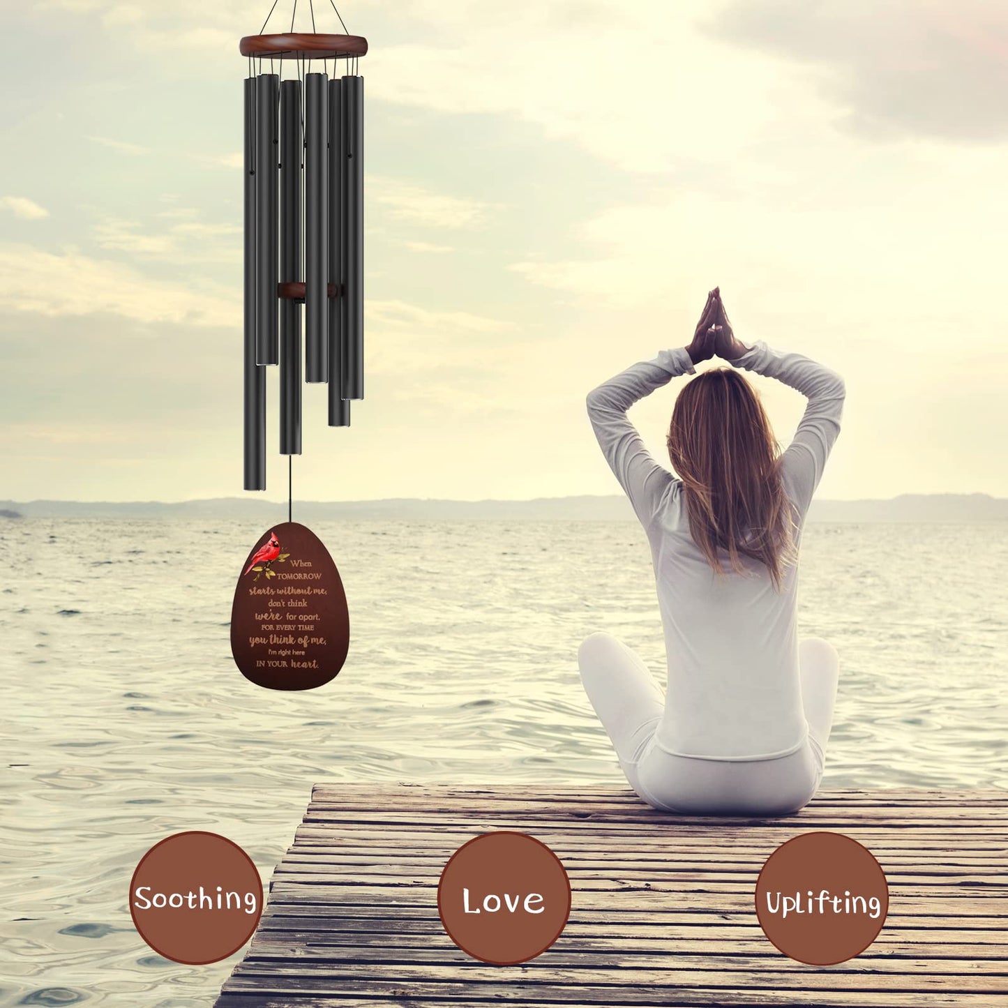 Memorial Wind Chimes for Outside, Sympathy Cardinal Wind Chimes for Loss of Loved One,in Memory of a Loved One Like Mother & Father,Cardinal & Sympathy Gifts Basket for Bereavement,Condolence,Funeral