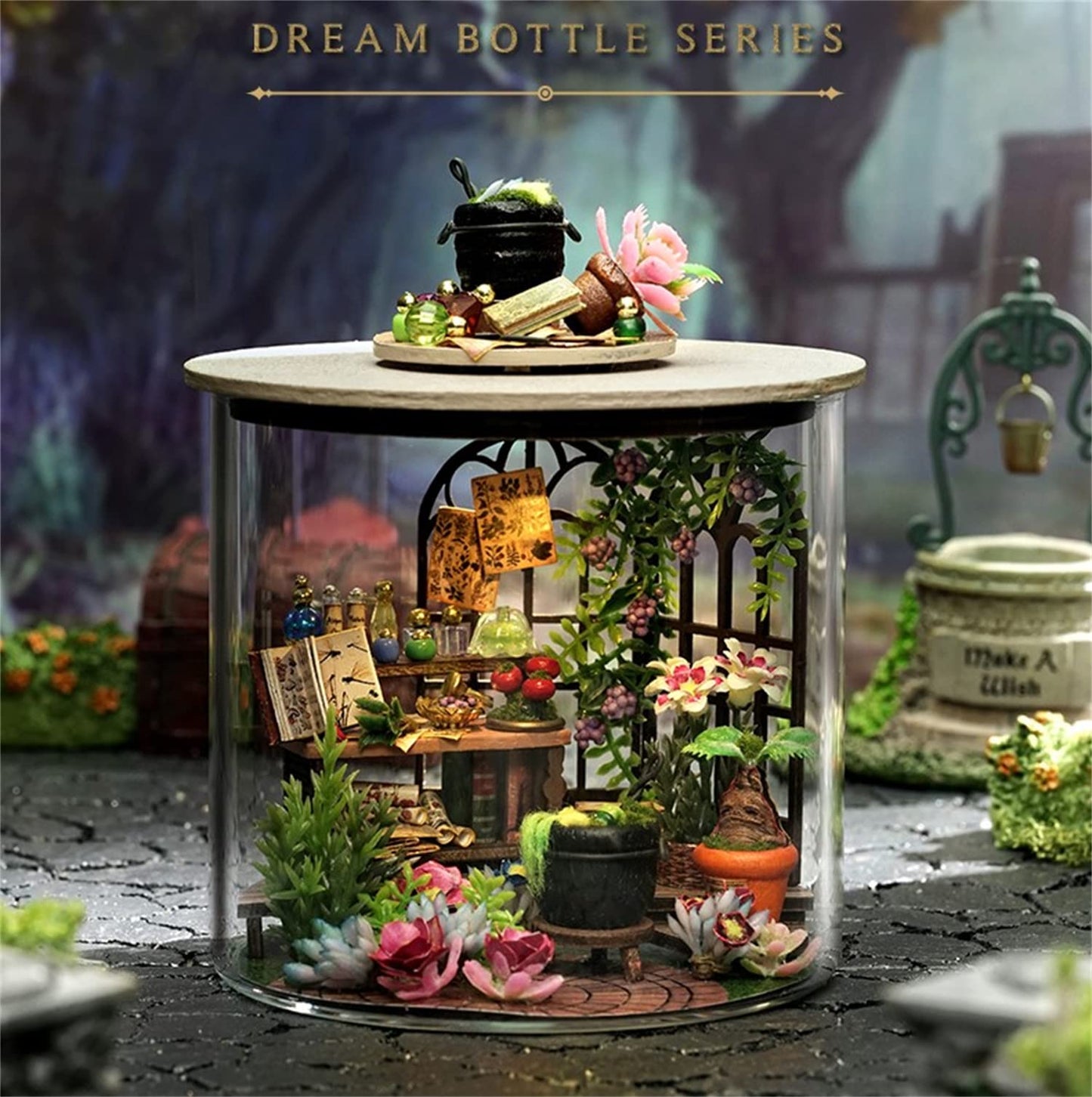 Flever Dollhouse Miniature DIY House Kit Creative Room Dream Bottle Series with Furniture for Romantic Valentine's Gift (Magic Garden)