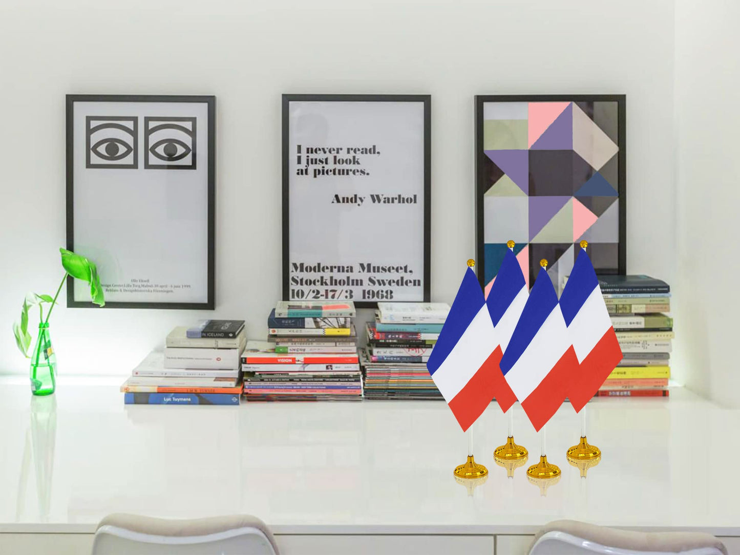 WXTWK 12 Pack France Flag French Desk Flag Small Mini French Table Flags With Stand Base,Home Office Festival Events Celebration Decorations
