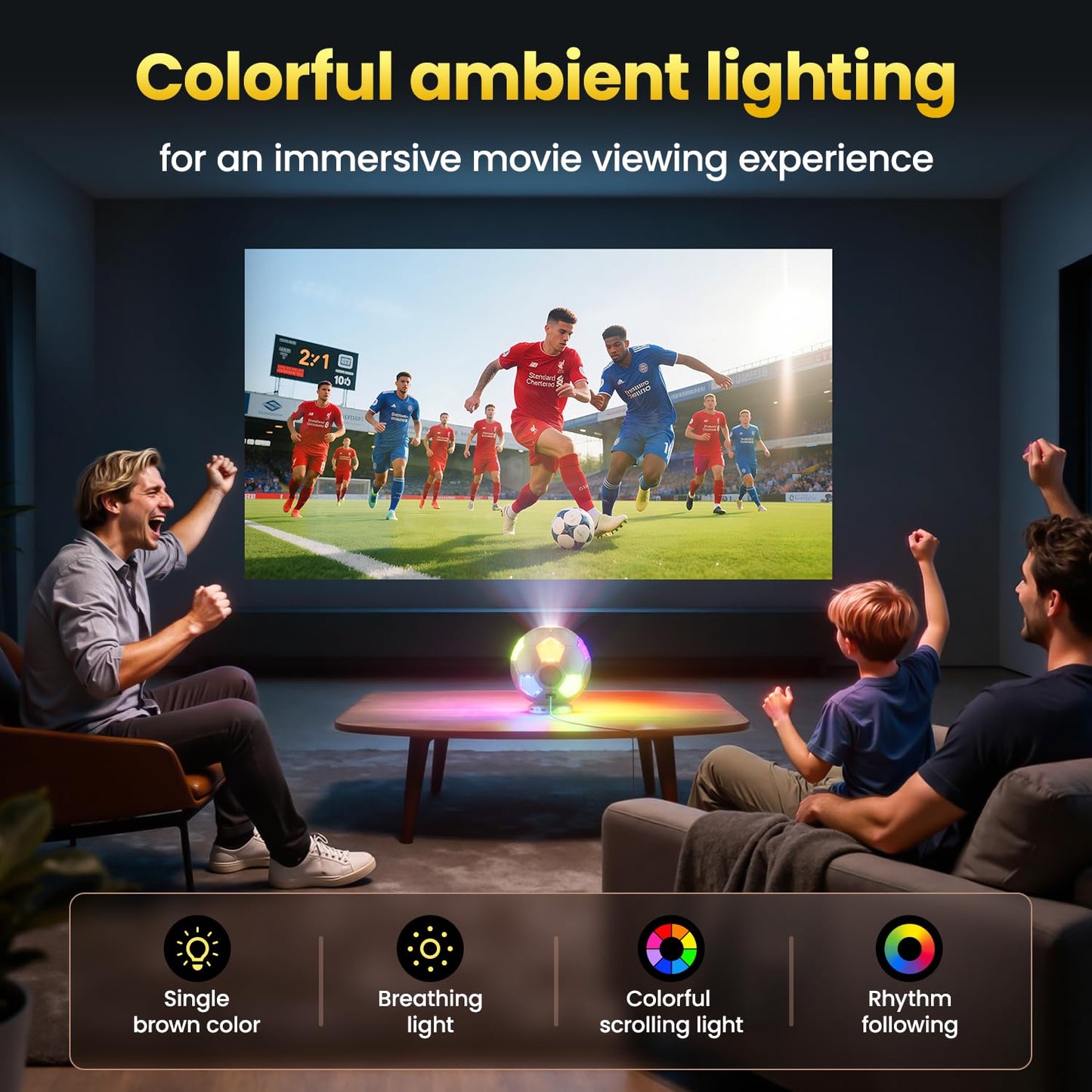 2026 New 4K Projector with WiFi and Bluetooth, Built-in Apps Movie with Auto Electric Focus & Keystone,soccer led Proyector with speaker for Indoor/Outdoor, Compatible with Phone/TV Stick/PC/PS5