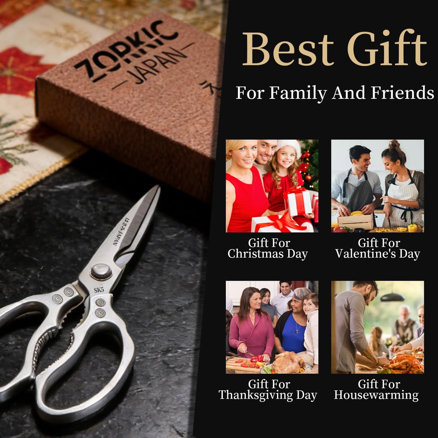 Kitchen Scissors for Food, Multi-All Purpose Japan Kitchen Shears, Heavy Duty Poultry Shear Dishwasher Safe Chicken Scissor, Seafood Shears, Meat Scissors Gifts for Men Women