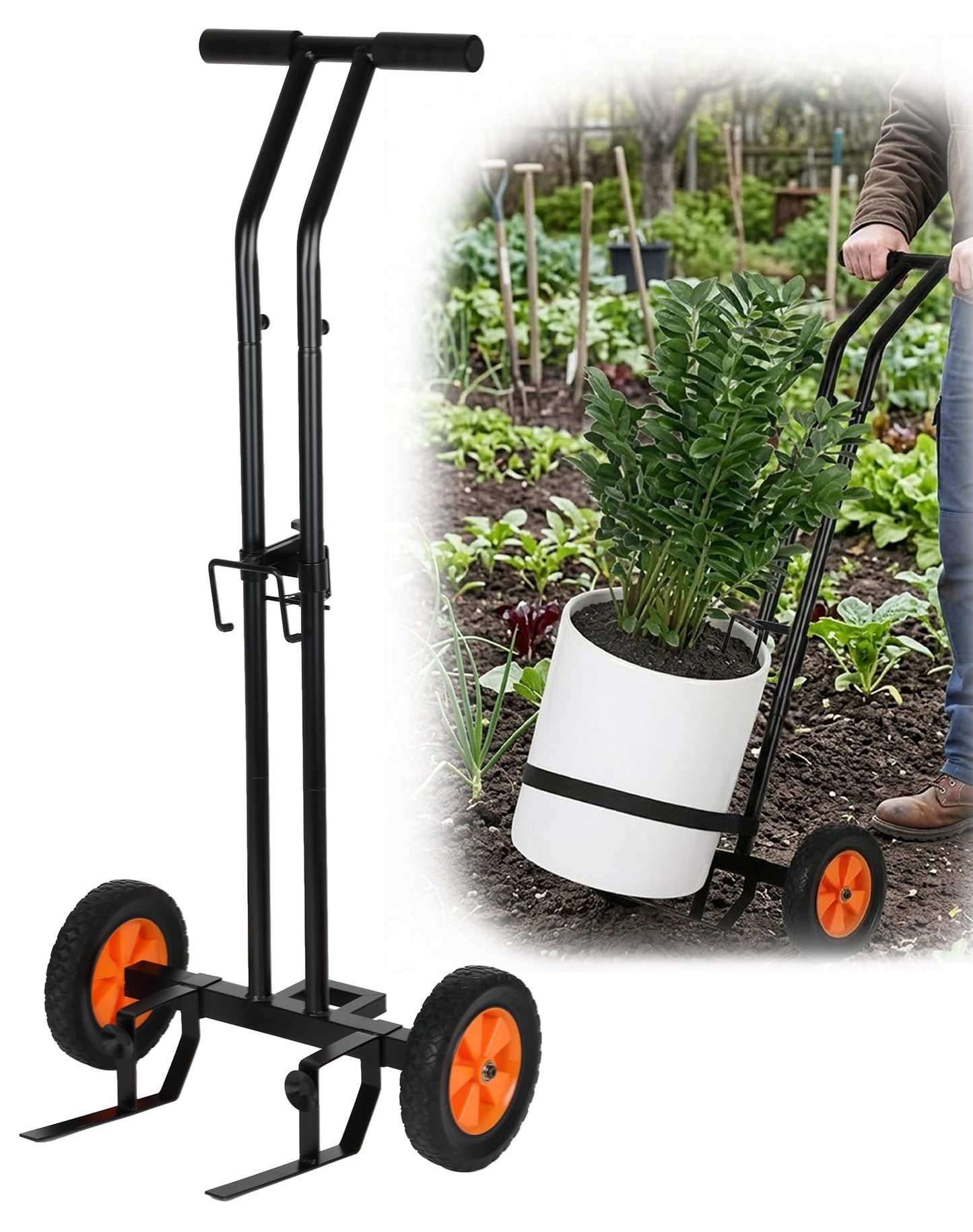 Deerift Heavy Duty Plant Caddy with Wheels, Plant Dolly Cart, Adjustable Grabbing Arm & Suction Cups for Easy Plant Movement, Versatile Indoor/Outdoor Plant Dolly Trolley Cart with Strap, Black