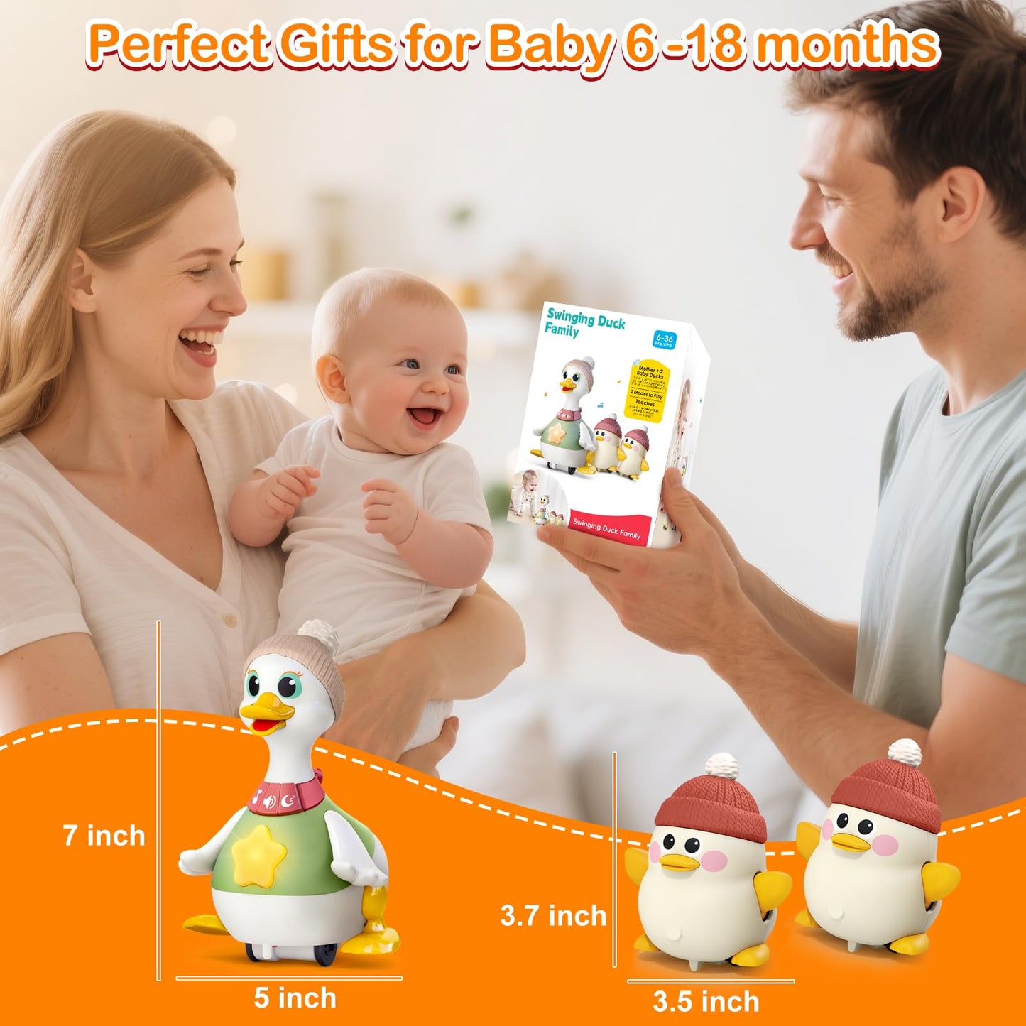 Sinpedex Musical Crawling Duck Baby Toys for 6-12 Months : Interactive Sensory Toy with Waddling & Calming Light for Tummy Time, Bedtime & Motor Skills | BPA-Free Infant Gift for 1 Year Old Boy Girl