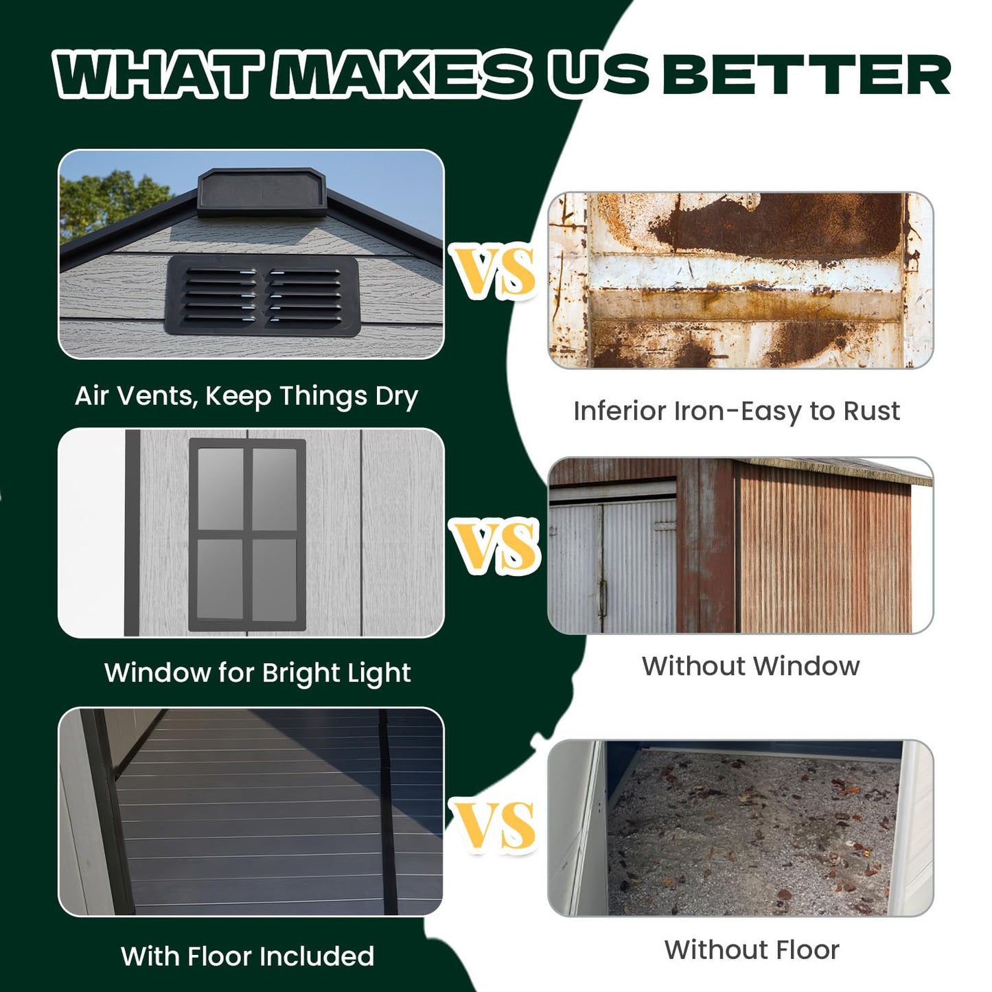 DNYKER 8 x 10 FT Resin Outdoor Storage Shed with Floor, Plastic Outdoor Storage Tool Shed with Windows and Lockable Door, Patio Garden Shed for Lawnmower, Bike, Pool Supply